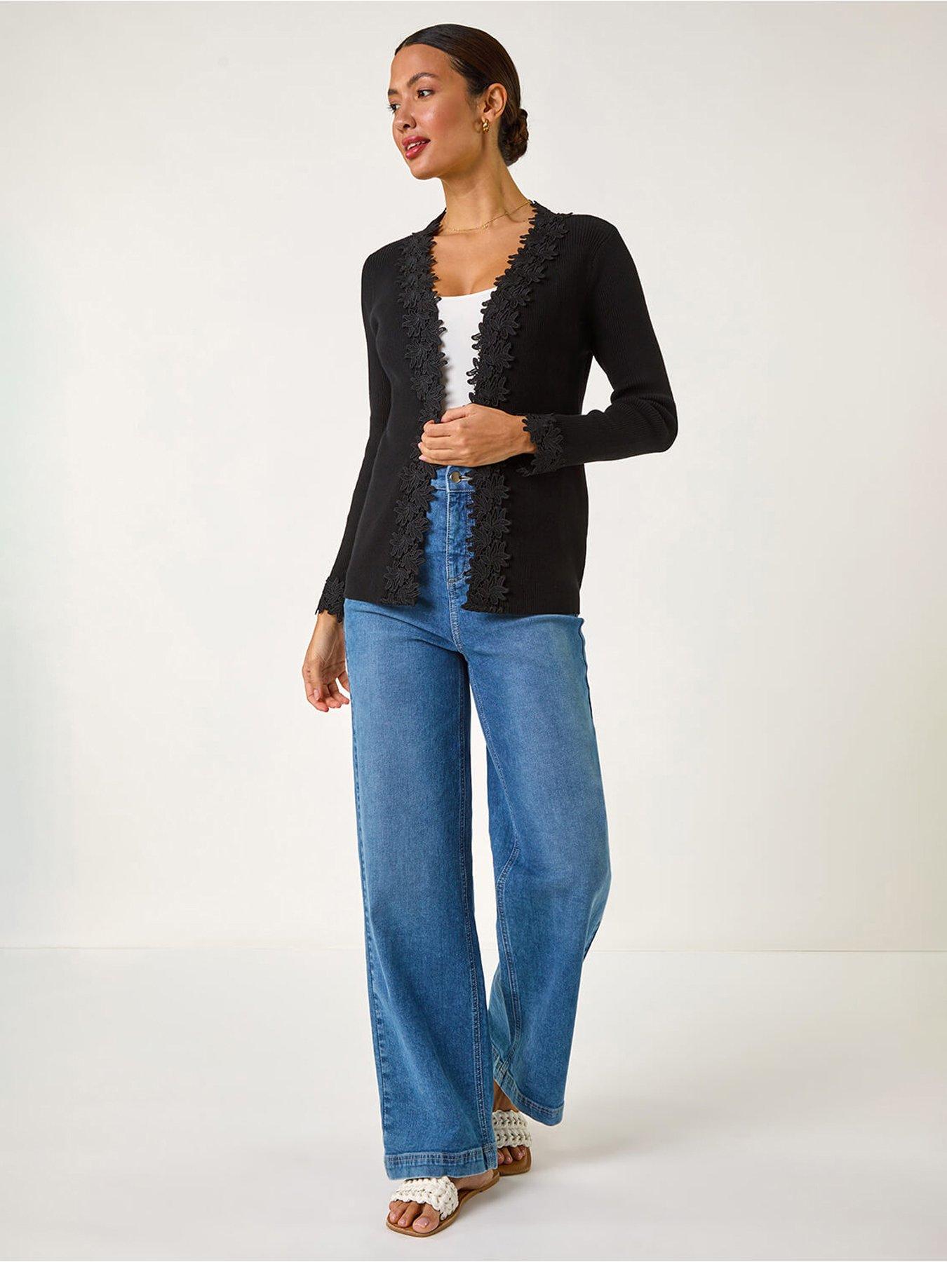 Roman Lace Trim Knit Cardigan - Black | Very