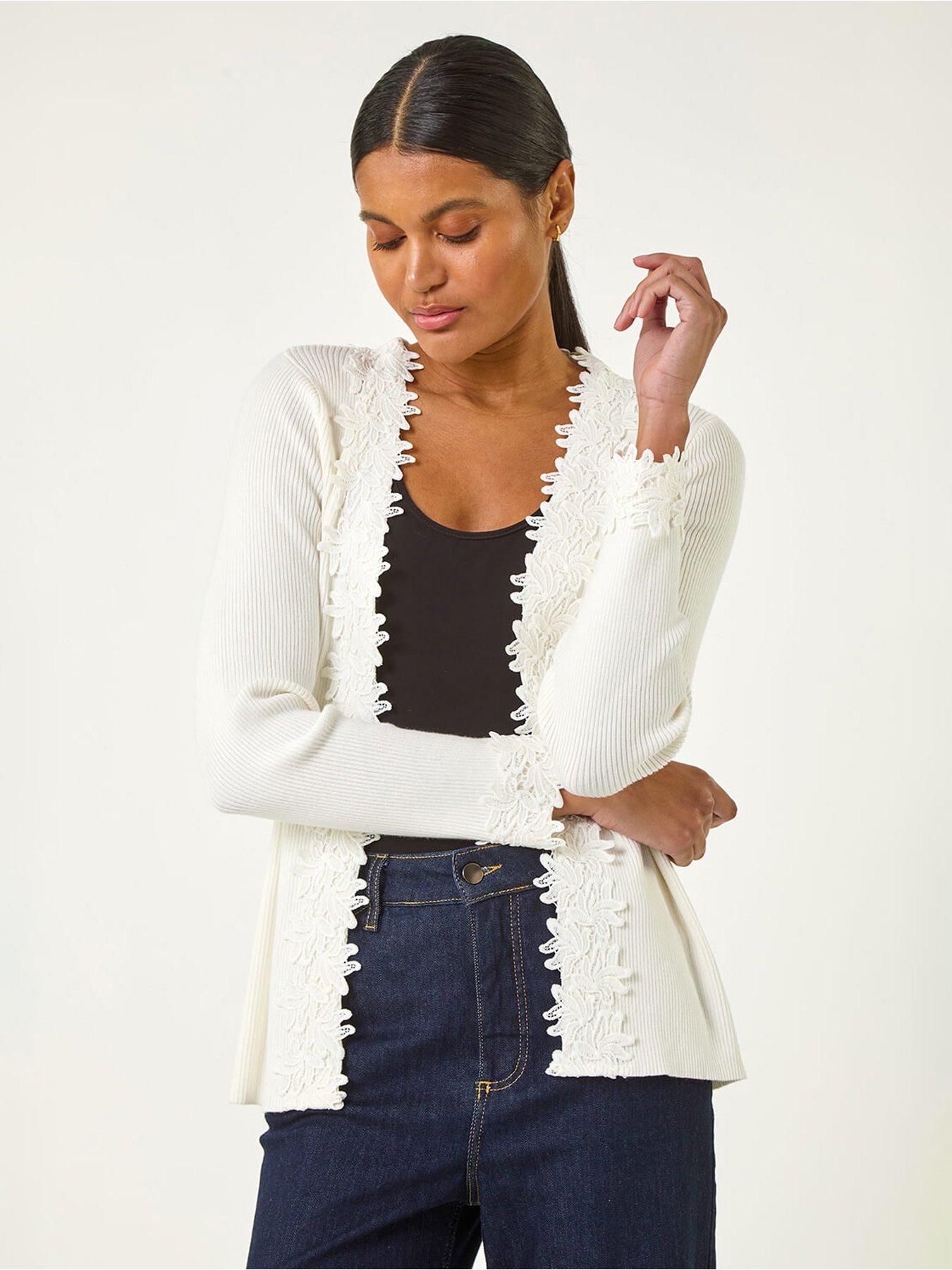 undefined Lace Trim Knit Cardigan - Ivory