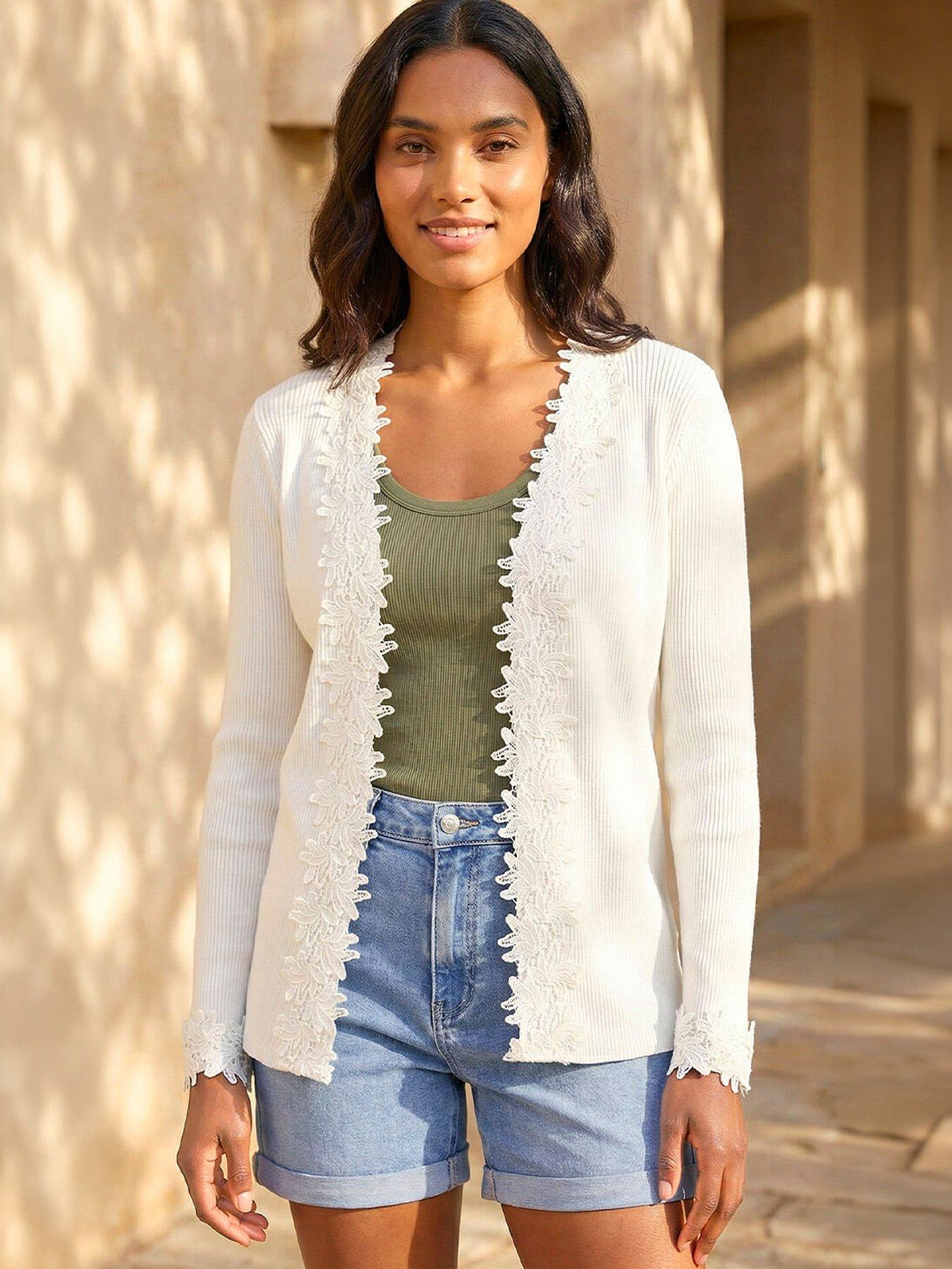Roman Lace Trim Knit Cardigan - Ivory | Very