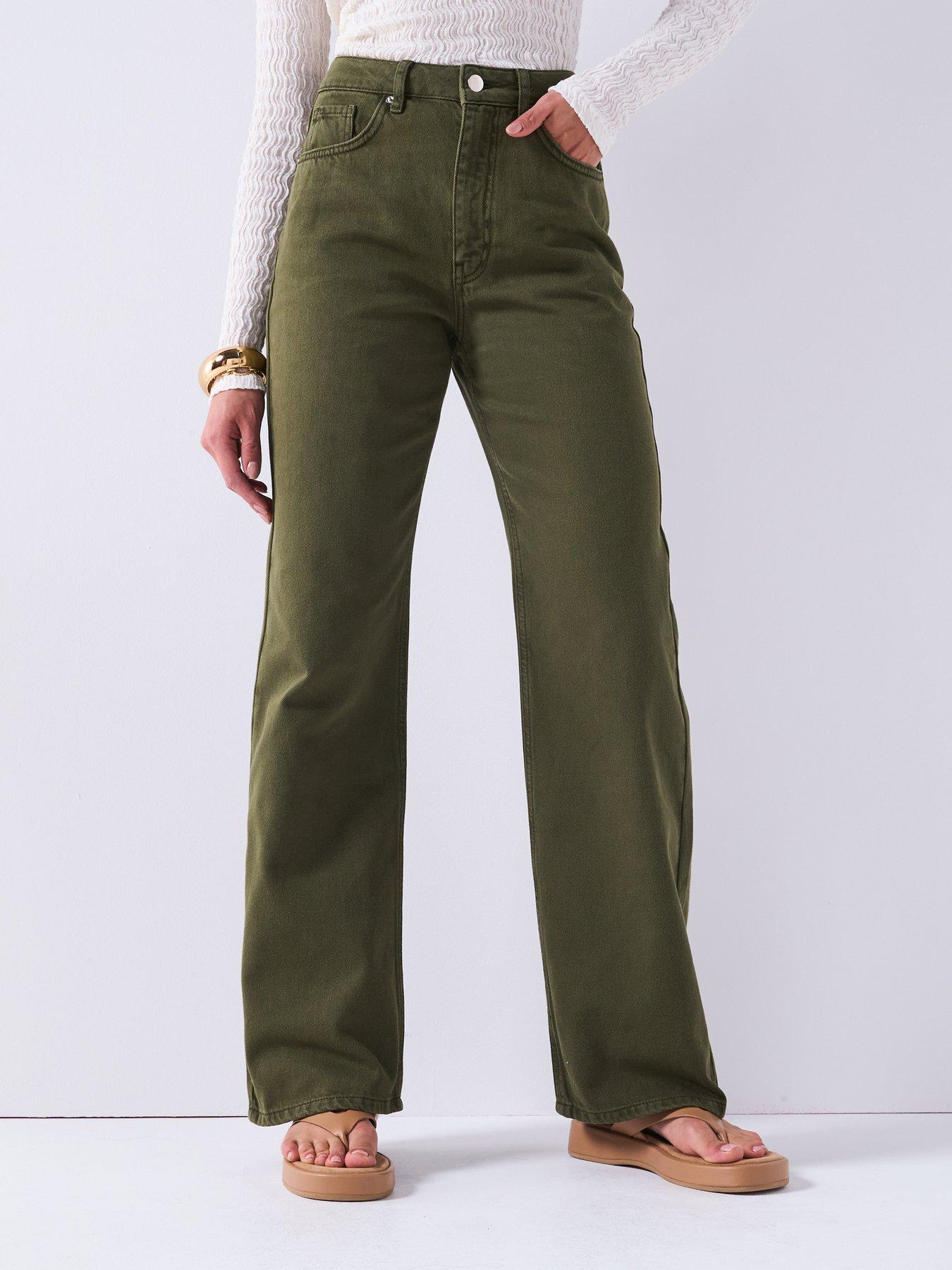 undefined High Waist Wide Jeans - Olive