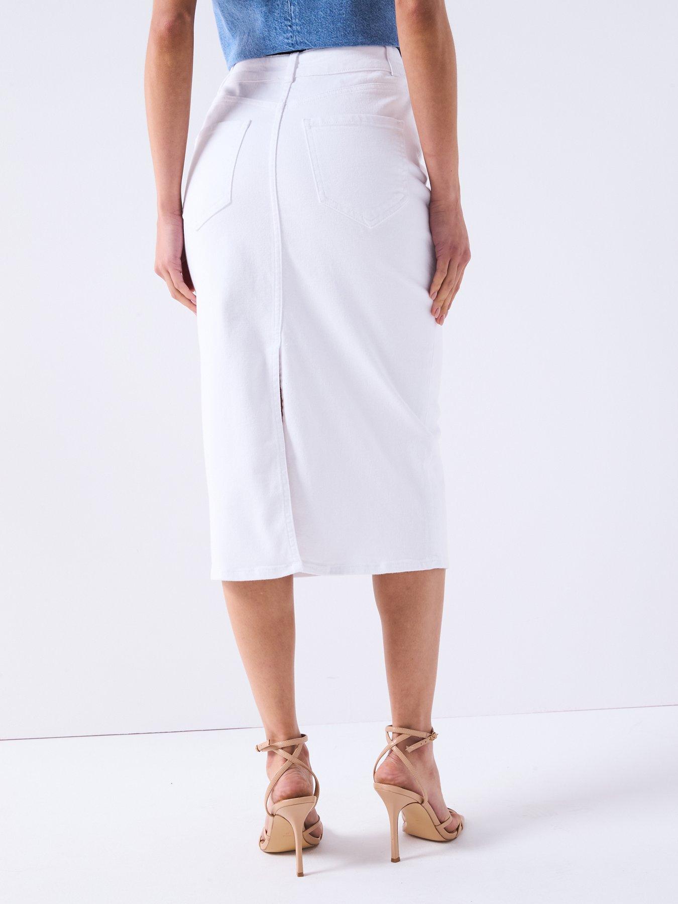 Image 2 of 6 of V by Very Denim Midi Skirt - White