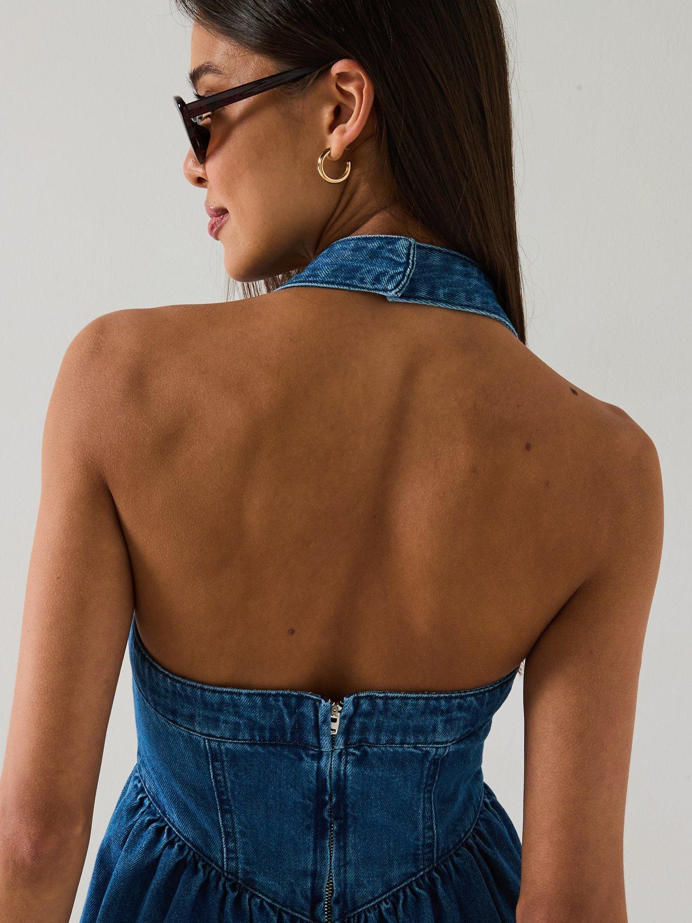 Image 5 of 6 of V by Very Denim Halter Amalfi Dress - Mid Wash