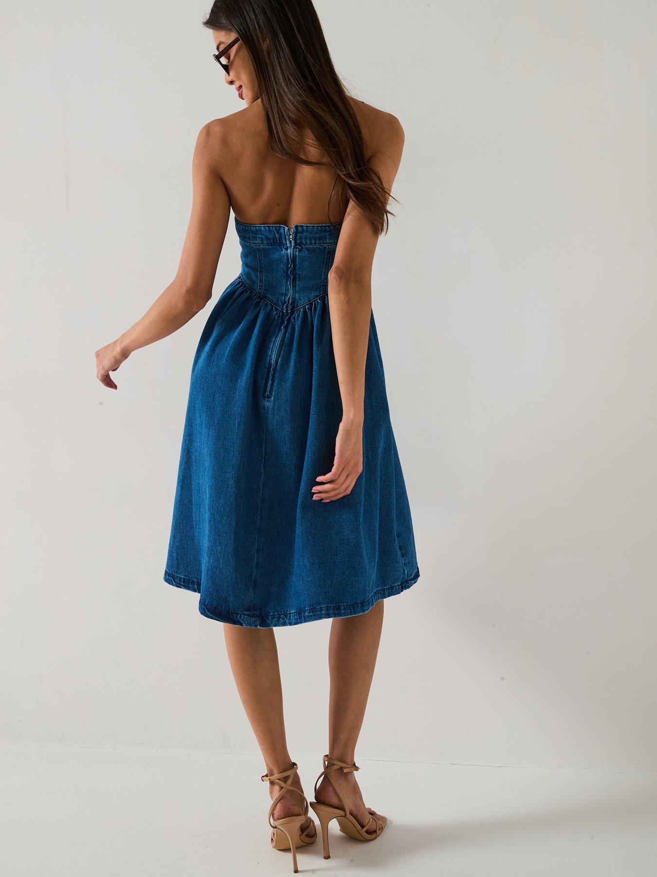 Image 6 of 6 of V by Very Denim Halter Amalfi Dress - Mid Wash