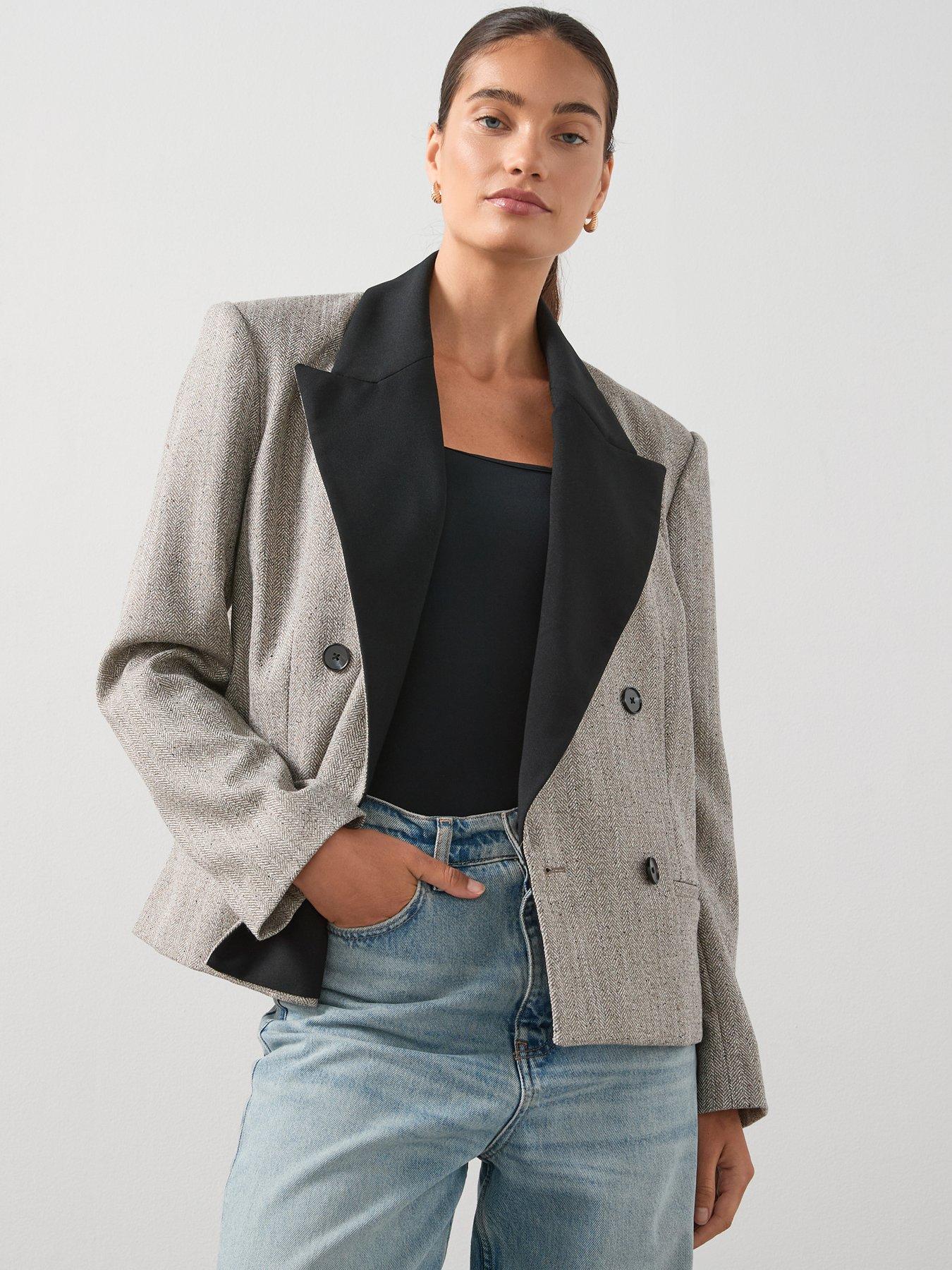 The Very Collection Contrast Lapel Boxy Crop Blazer - Black