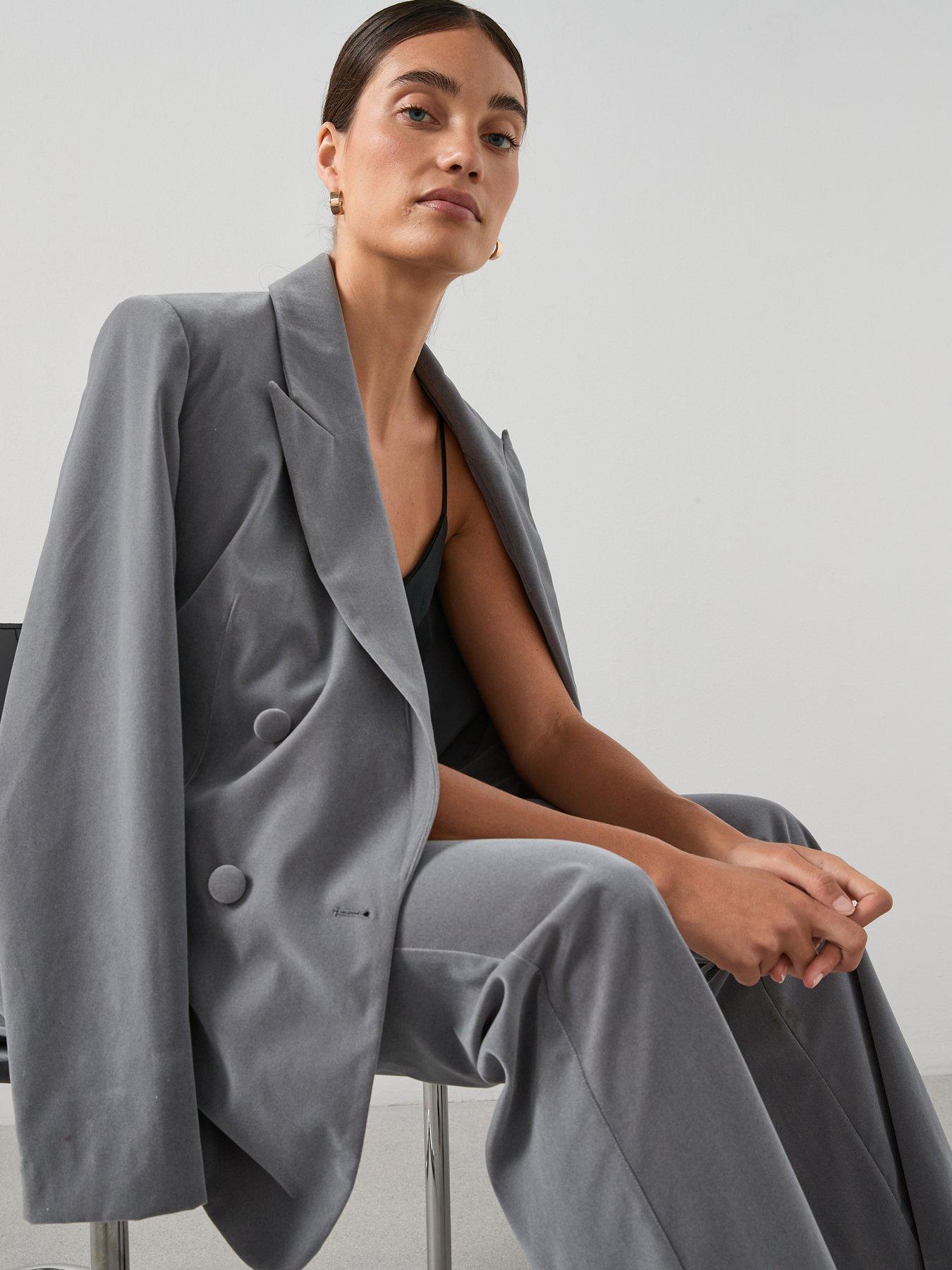 The Very Collection Relaxed Velvet Suit Jacket - Grey