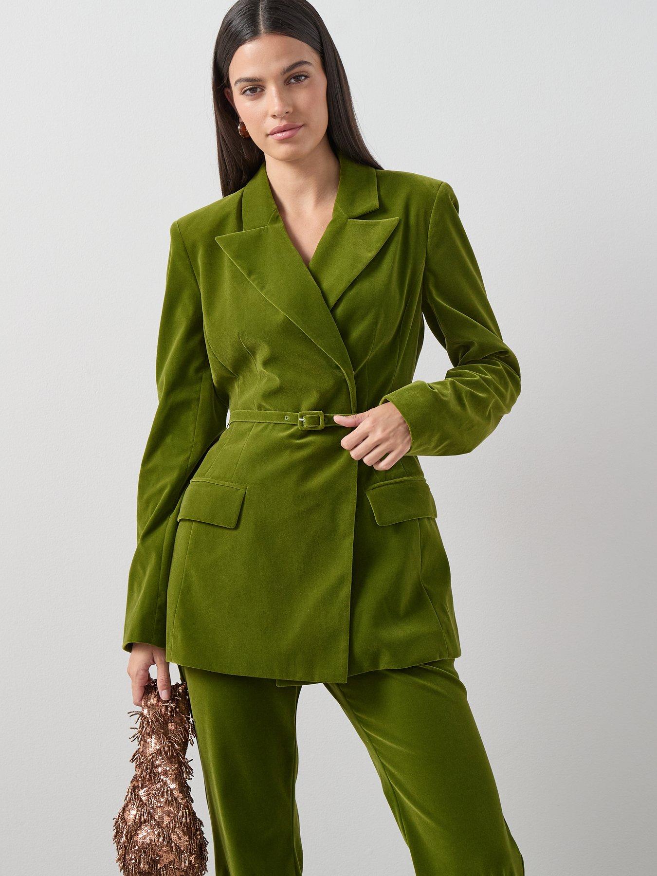 Image 5 of 7 of The Very Collection Sculpted Velvet Blazer - Green