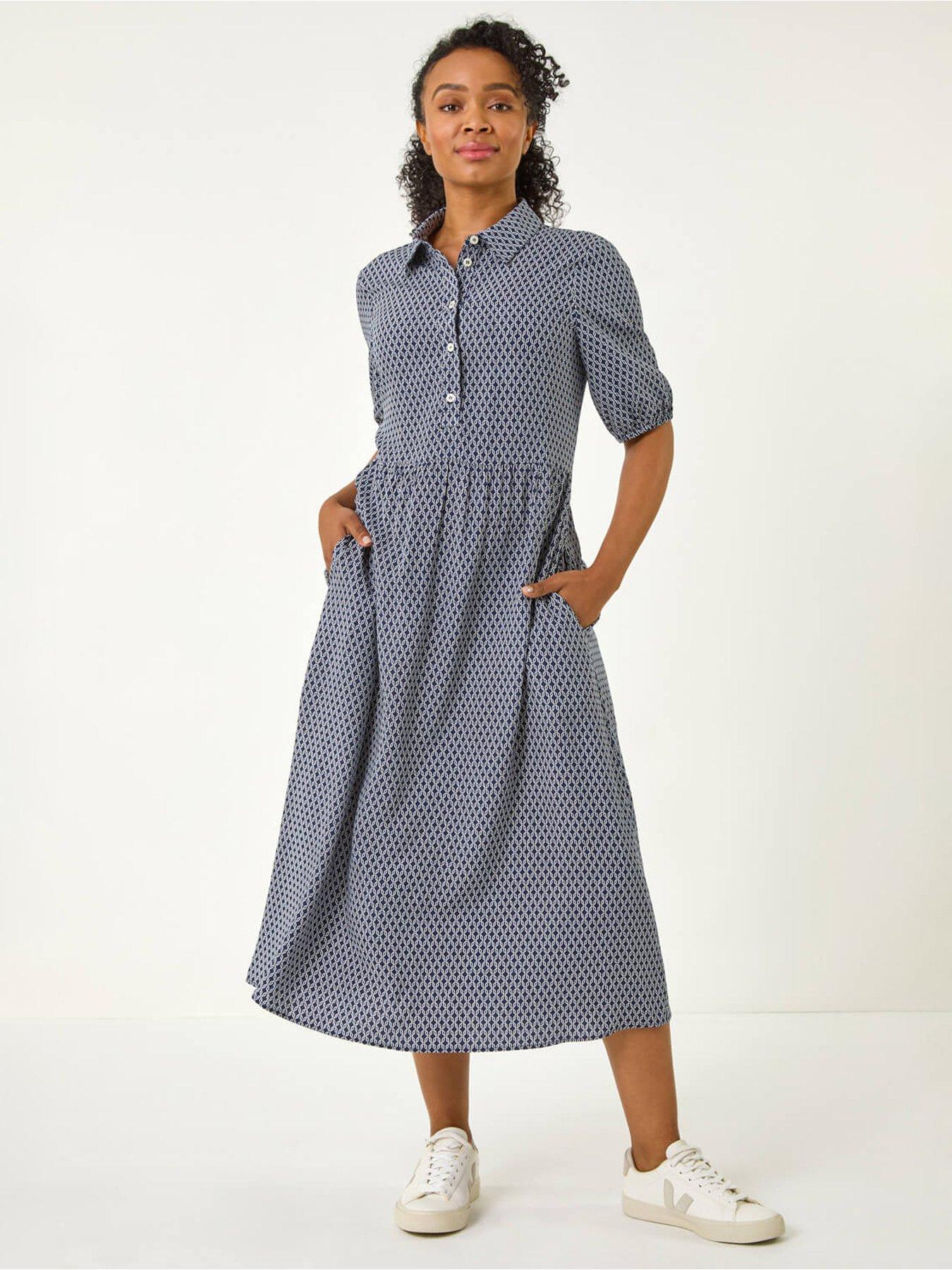 undefined Petite Geo Print Button Midi Dress
