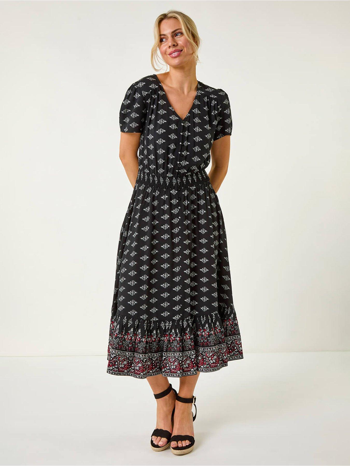 Image 1 of 5 of Roman Petite Geo Print Border Midi Dress