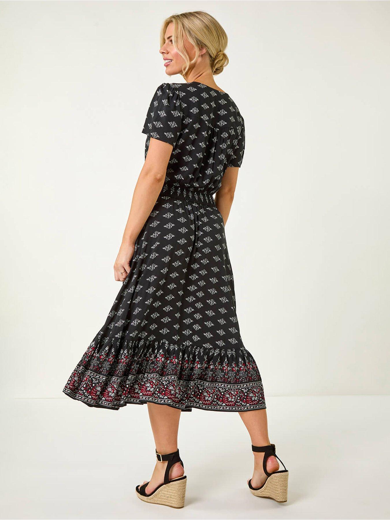 Image 2 of 5 of Roman Petite Geo Print Border Midi Dress