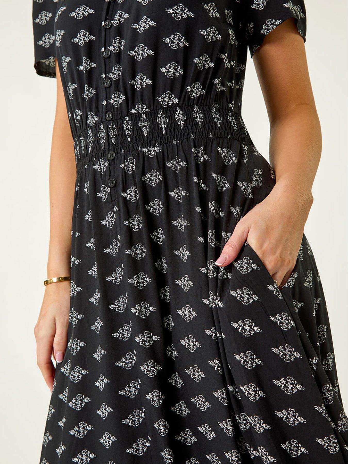 Image 5 of 5 of Roman Petite Geo Print Border Midi Dress