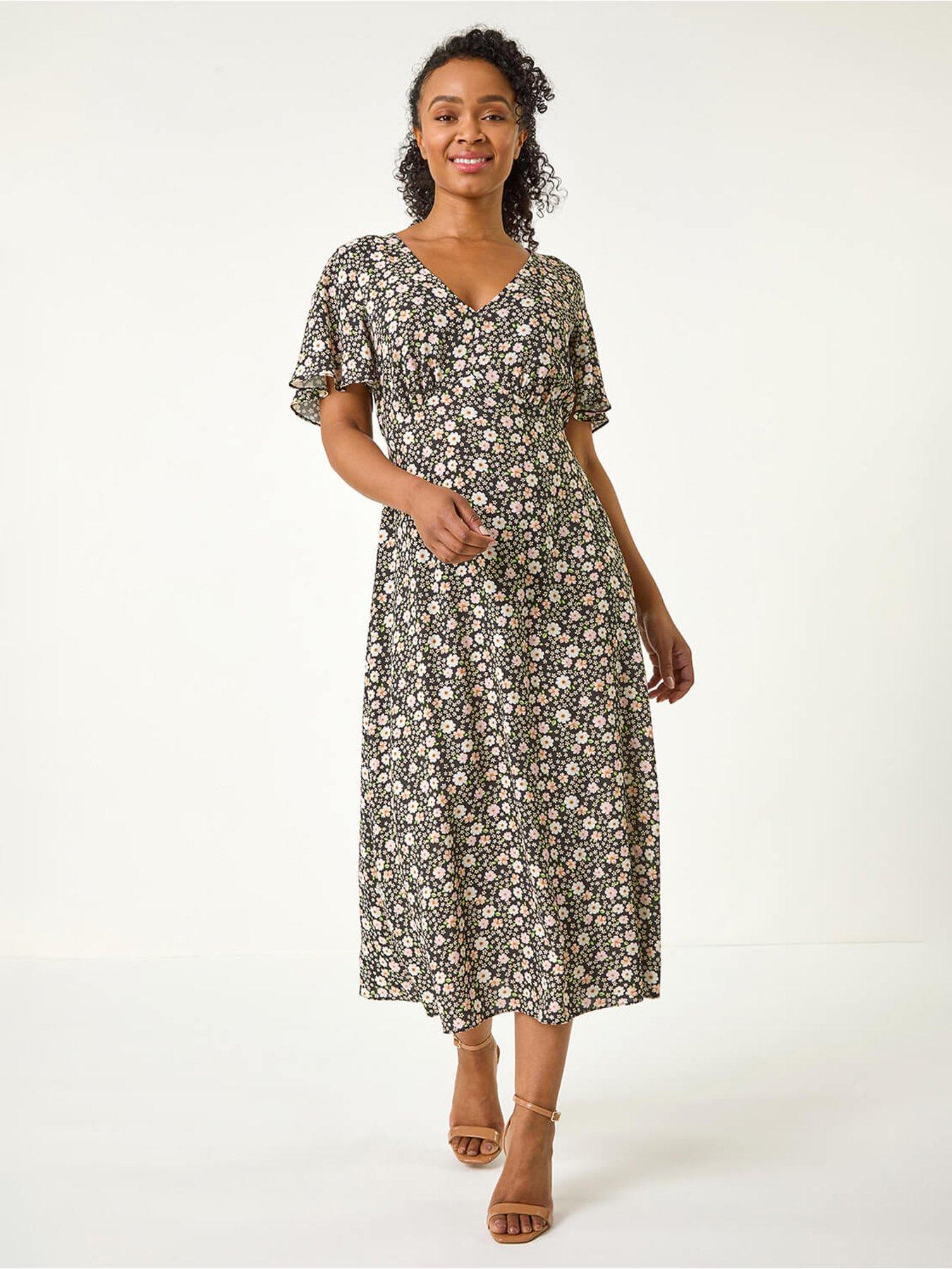 undefined Petite Ditsy Tea V-neck Midi Dress