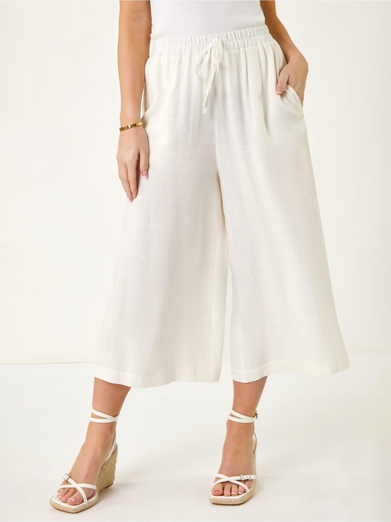 Roman Petite Elasticated Waist Linen Culotte White Very