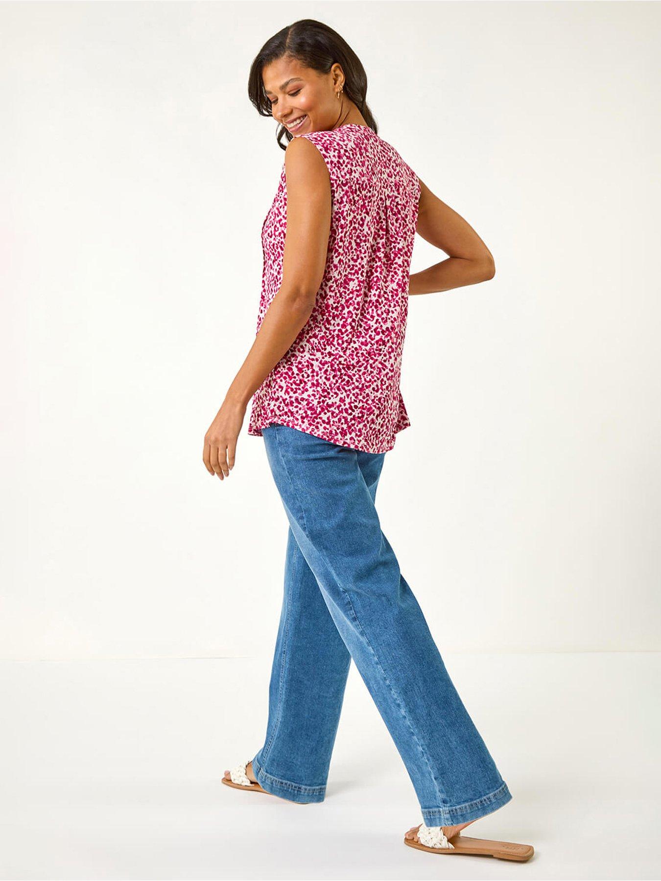 Image 2 of 5 of Roman Abstract Animal Print Stretch Vest Top - Pink