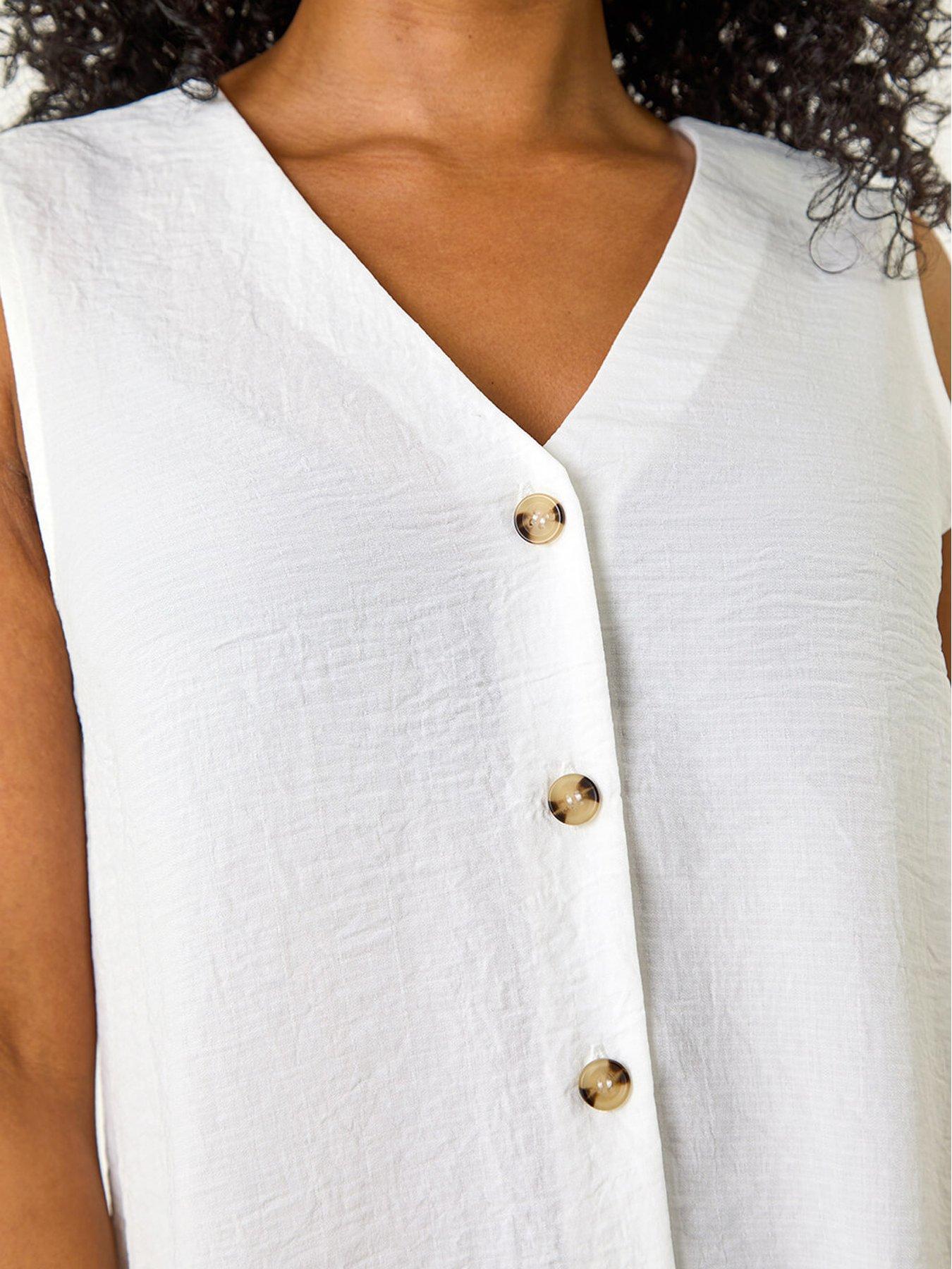 Image 5 of 5 of Roman Petite V-neck Front Button Blouse