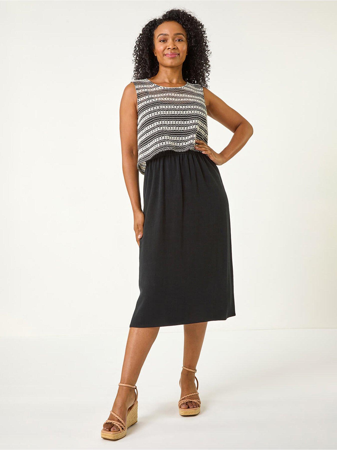 undefined Petite Contrast Overlay Midi Dress
