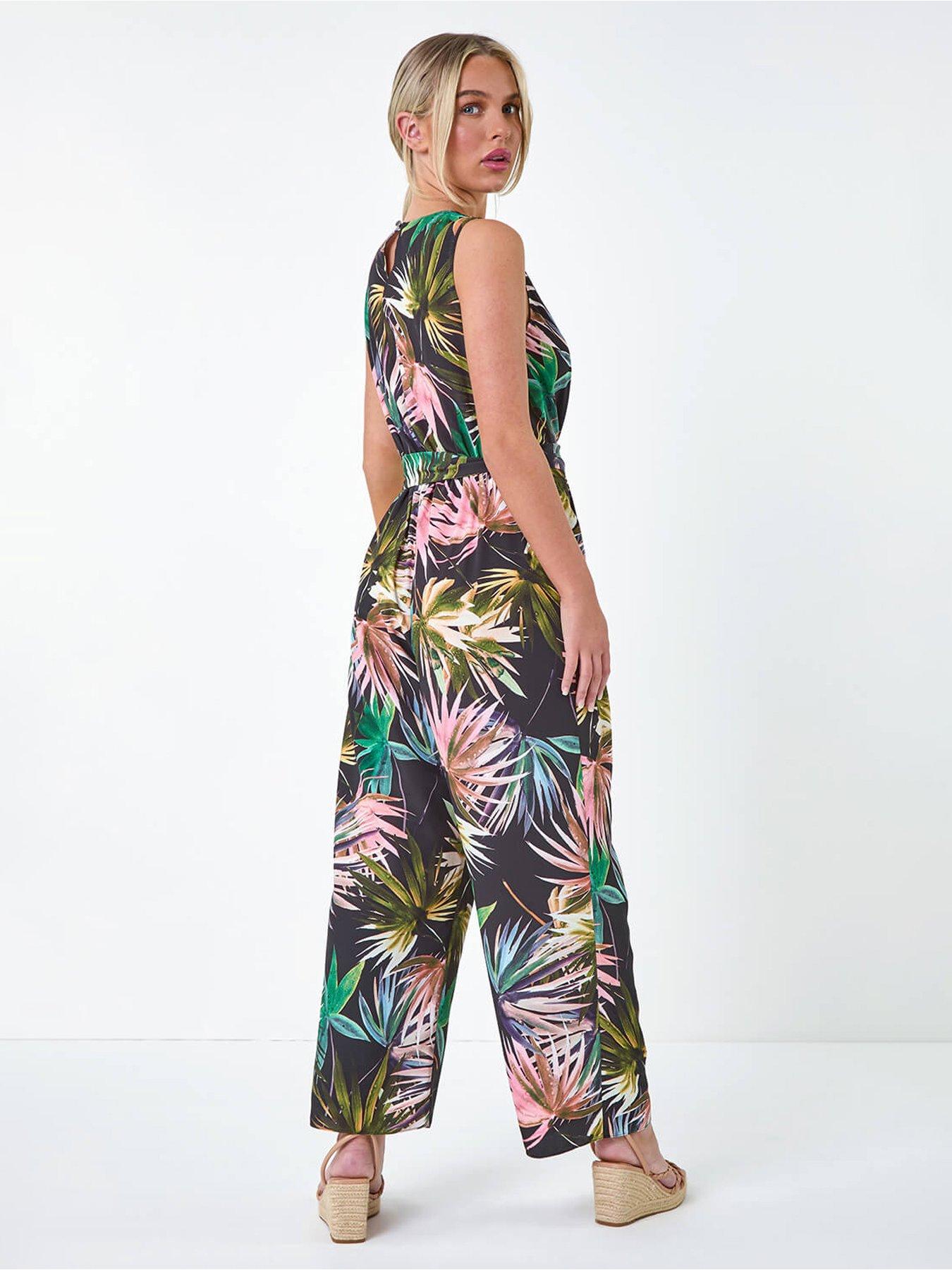 Image 2 of 5 of Roman Petite Tropical Print Wrap Jumpsuit