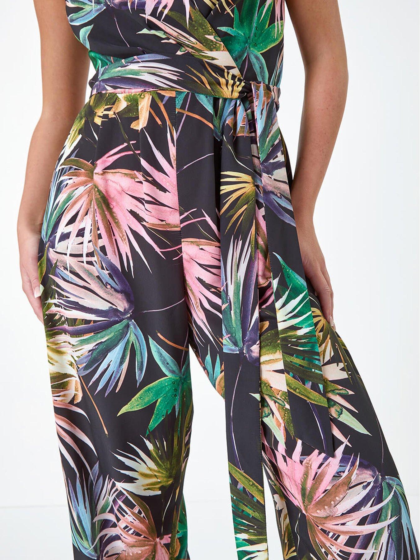 Image 5 of 5 of Roman Petite Tropical Print Wrap Jumpsuit