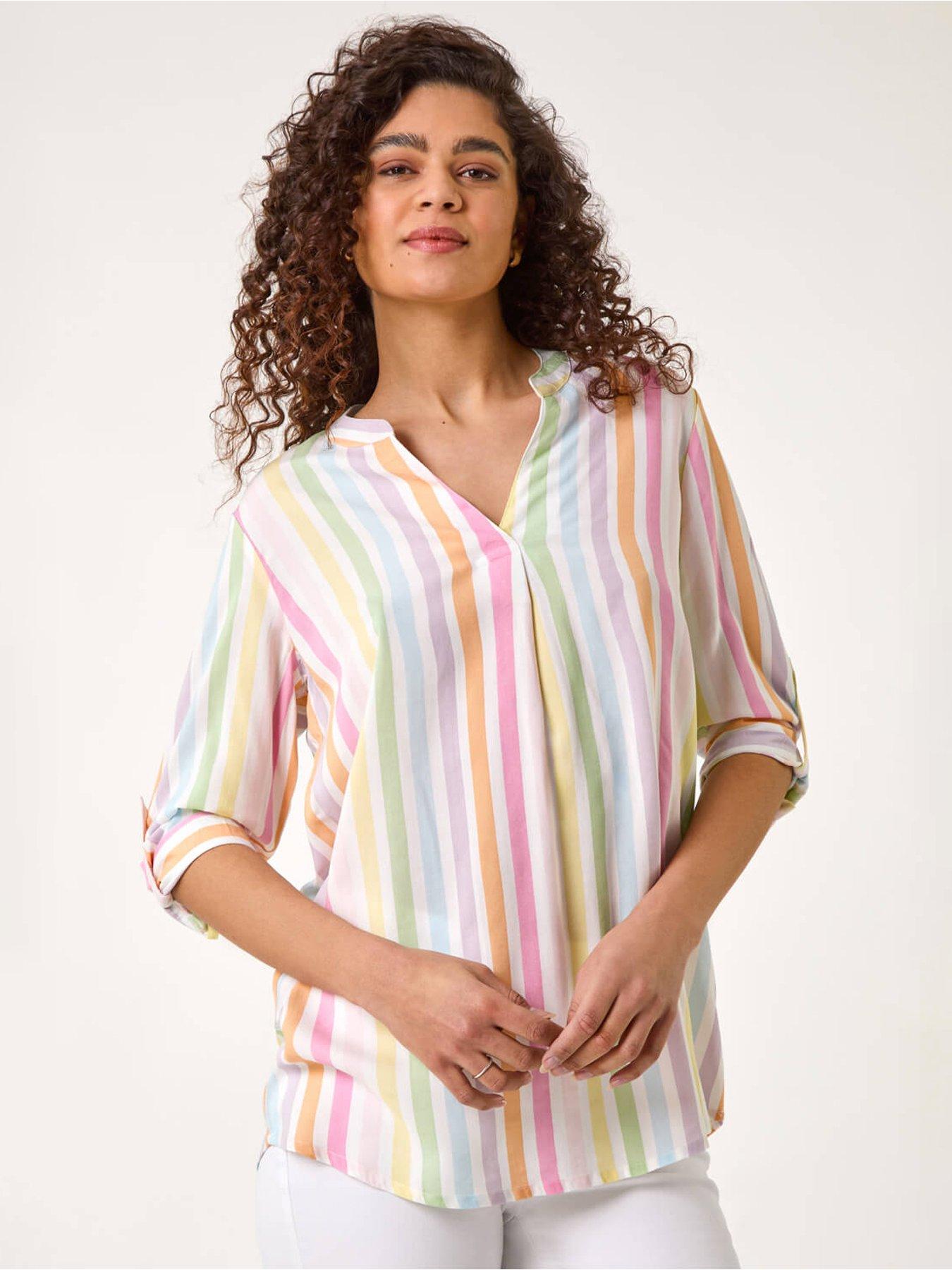 undefined Stripe Print Pleat Detail Tunic Top
