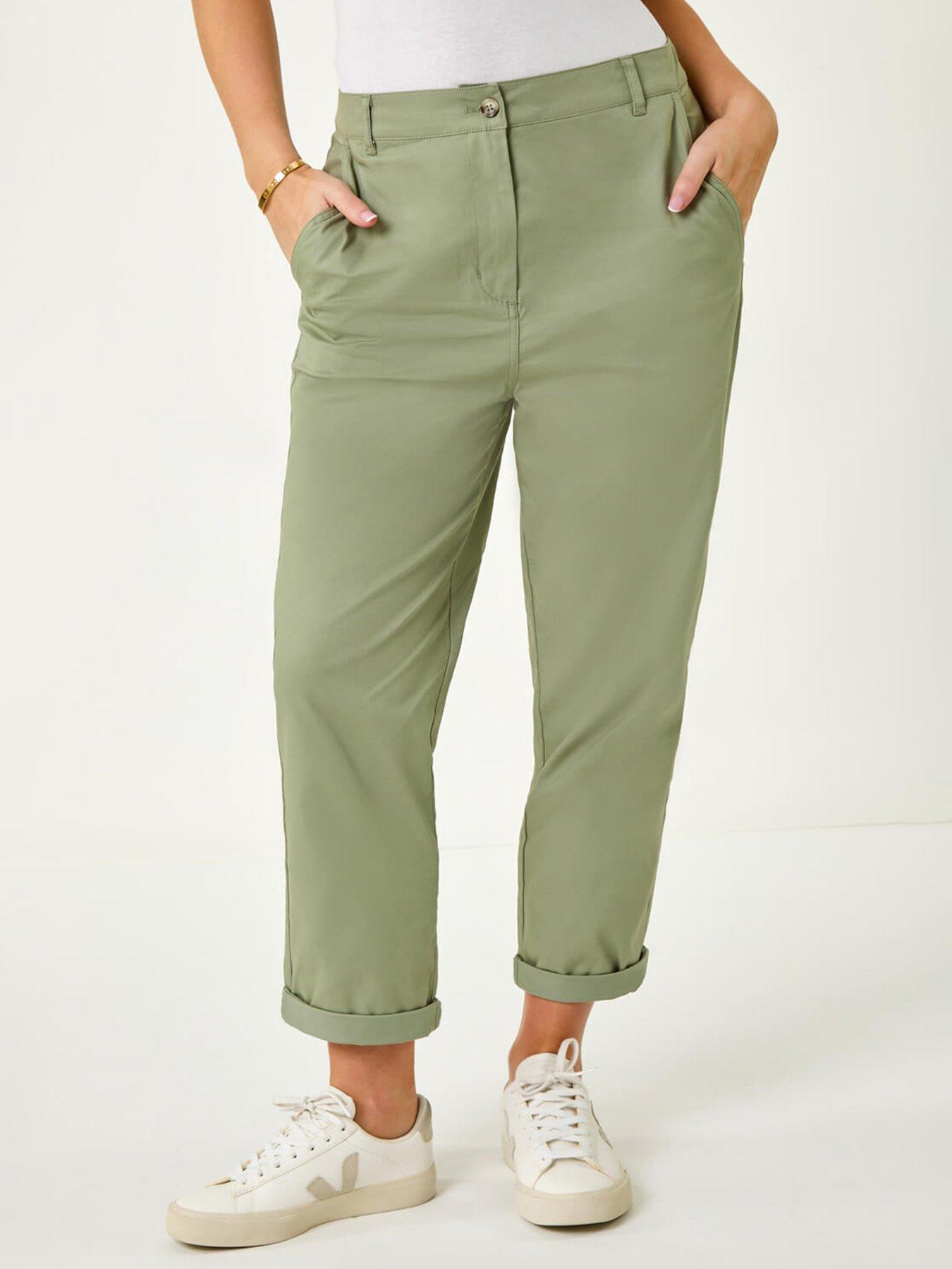 undefined Petite Cotton Blend Stretch Chino Trousers - Khaki