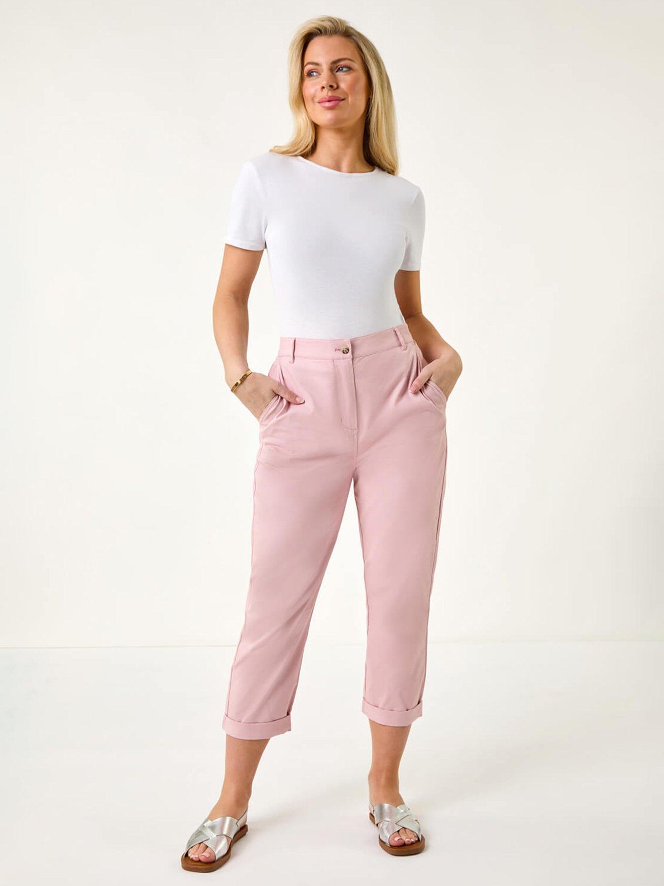Image 4 of 5 of Roman Petite Cotton Blend Stretch Chino Trousers - Light Pink