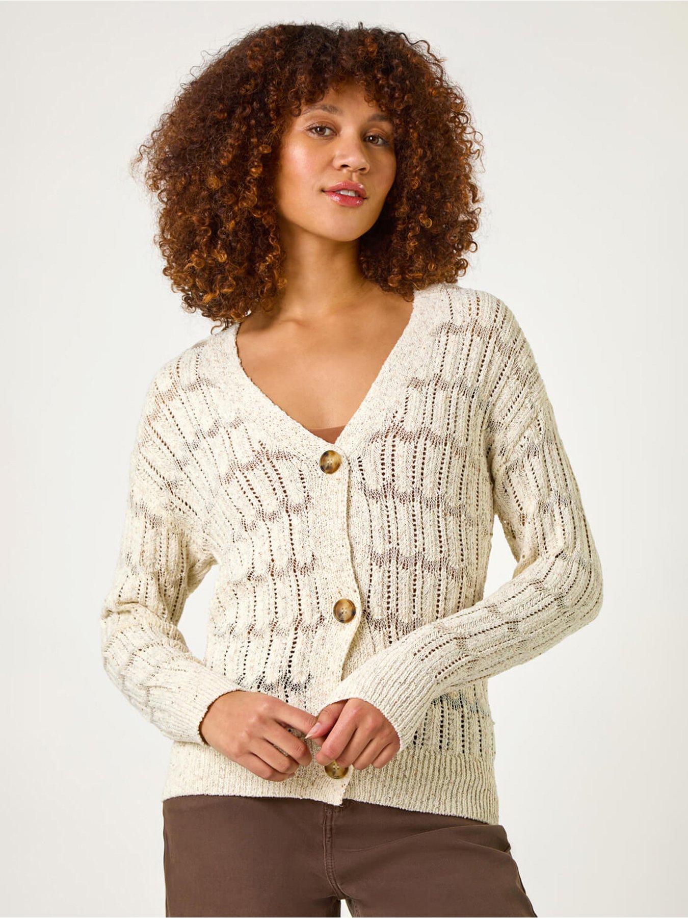 undefined Stitch Detail Button Through Knit Cardigan - Beige