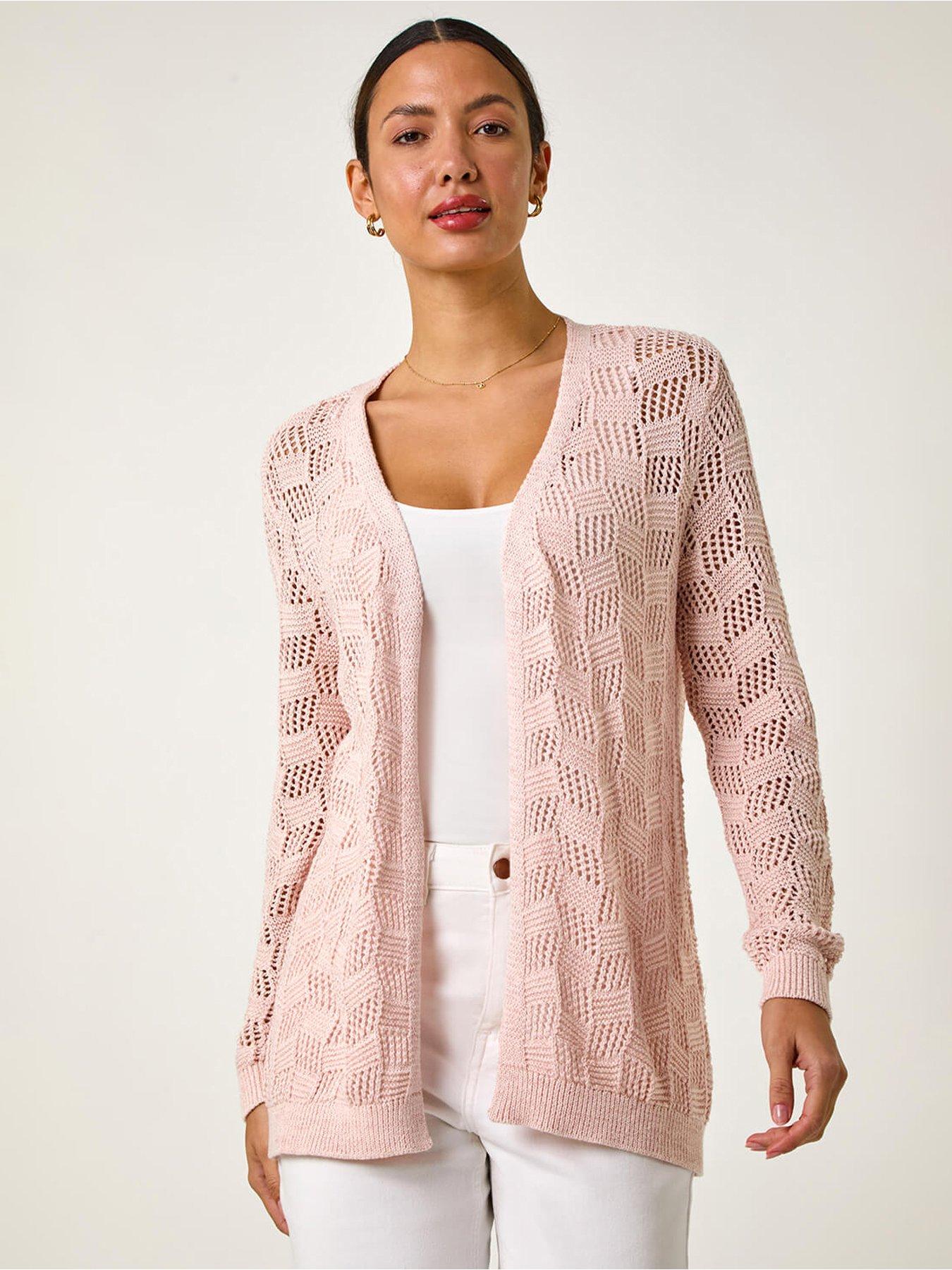 Image 1 of 5 of Roman Shimmer Texture Slouch Stitch Cardigan - Pink