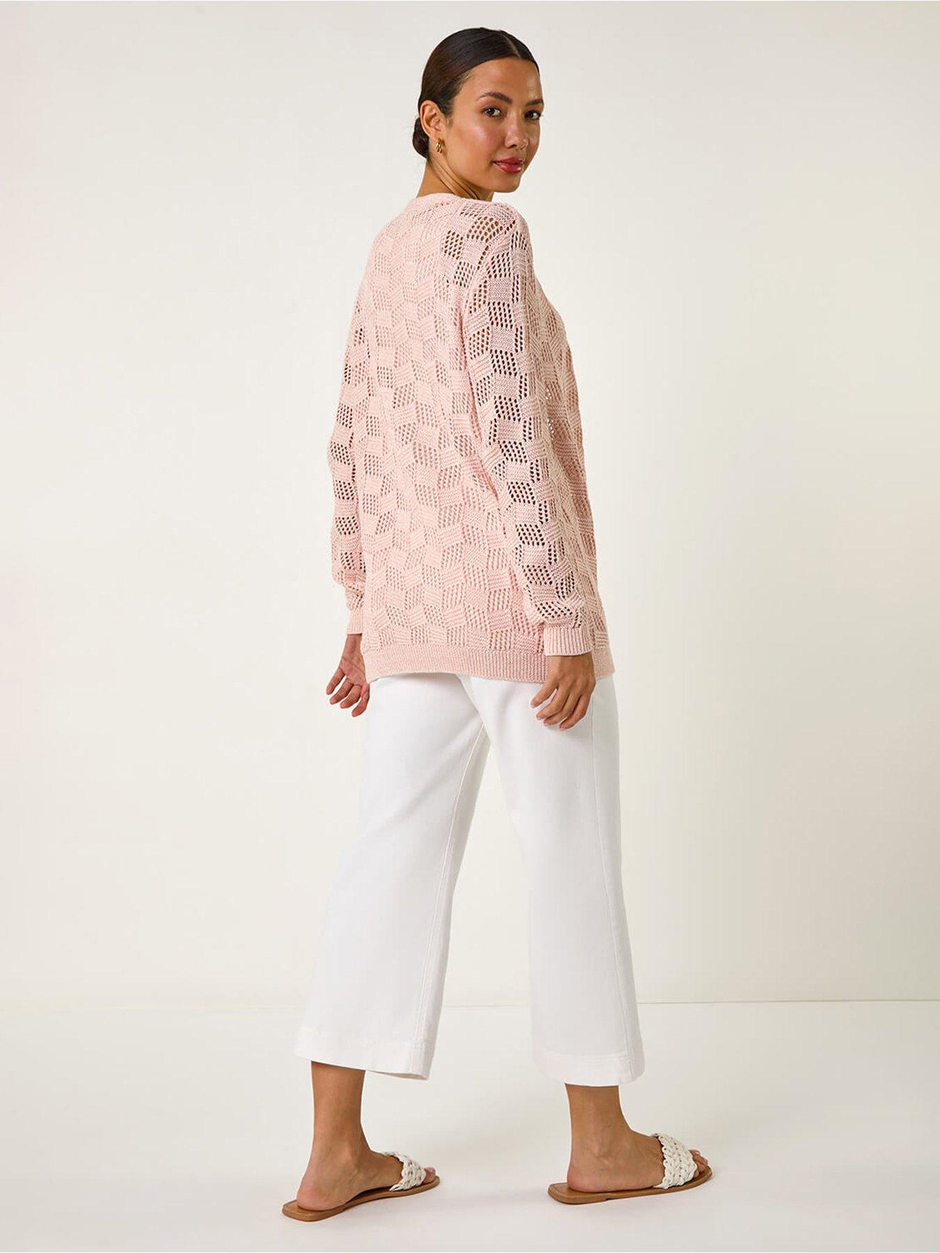 Image 2 of 5 of Roman Shimmer Texture Slouch Stitch Cardigan - Pink