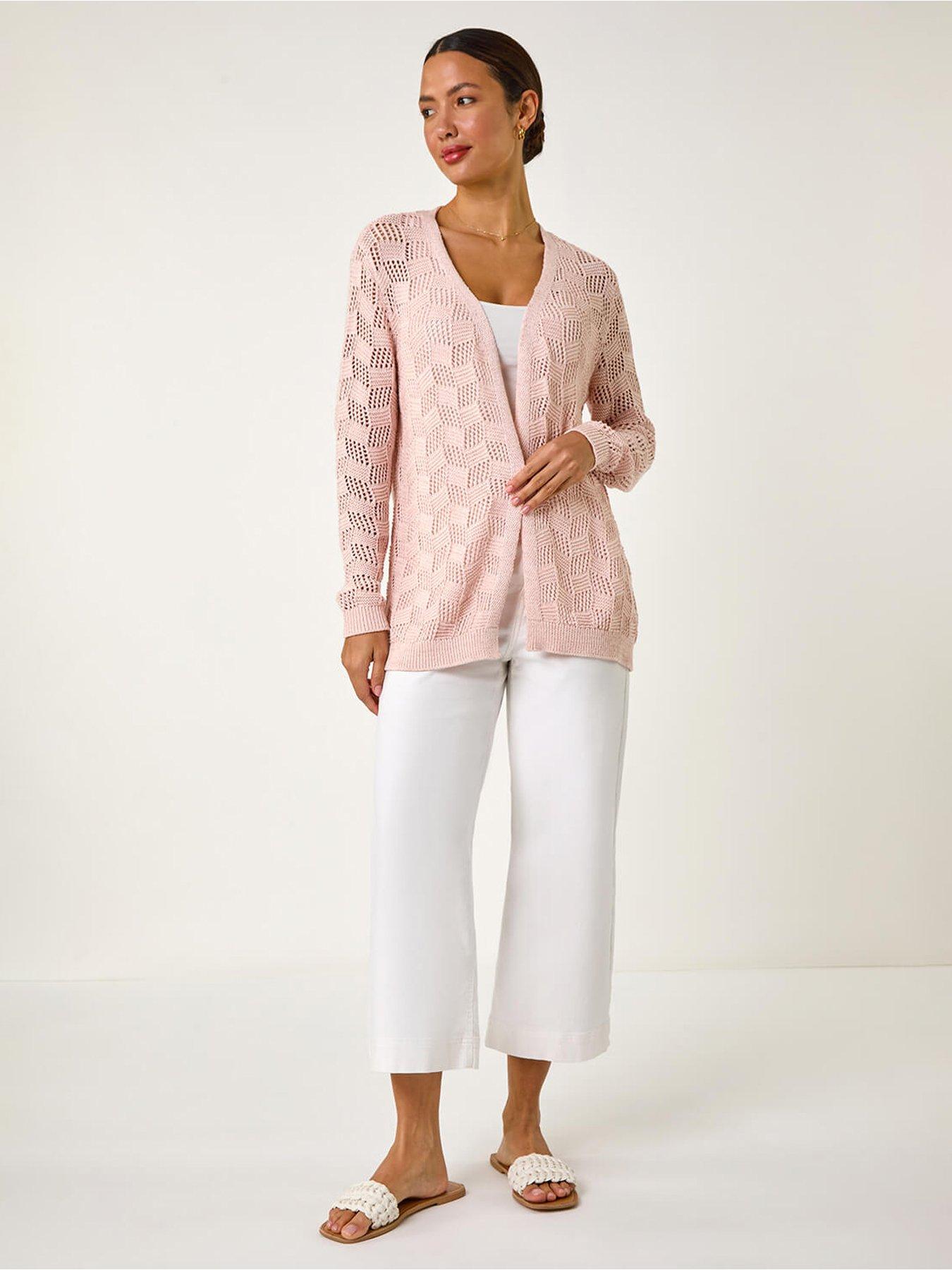 Image 3 of 5 of Roman Shimmer Texture Slouch Stitch Cardigan - Pink