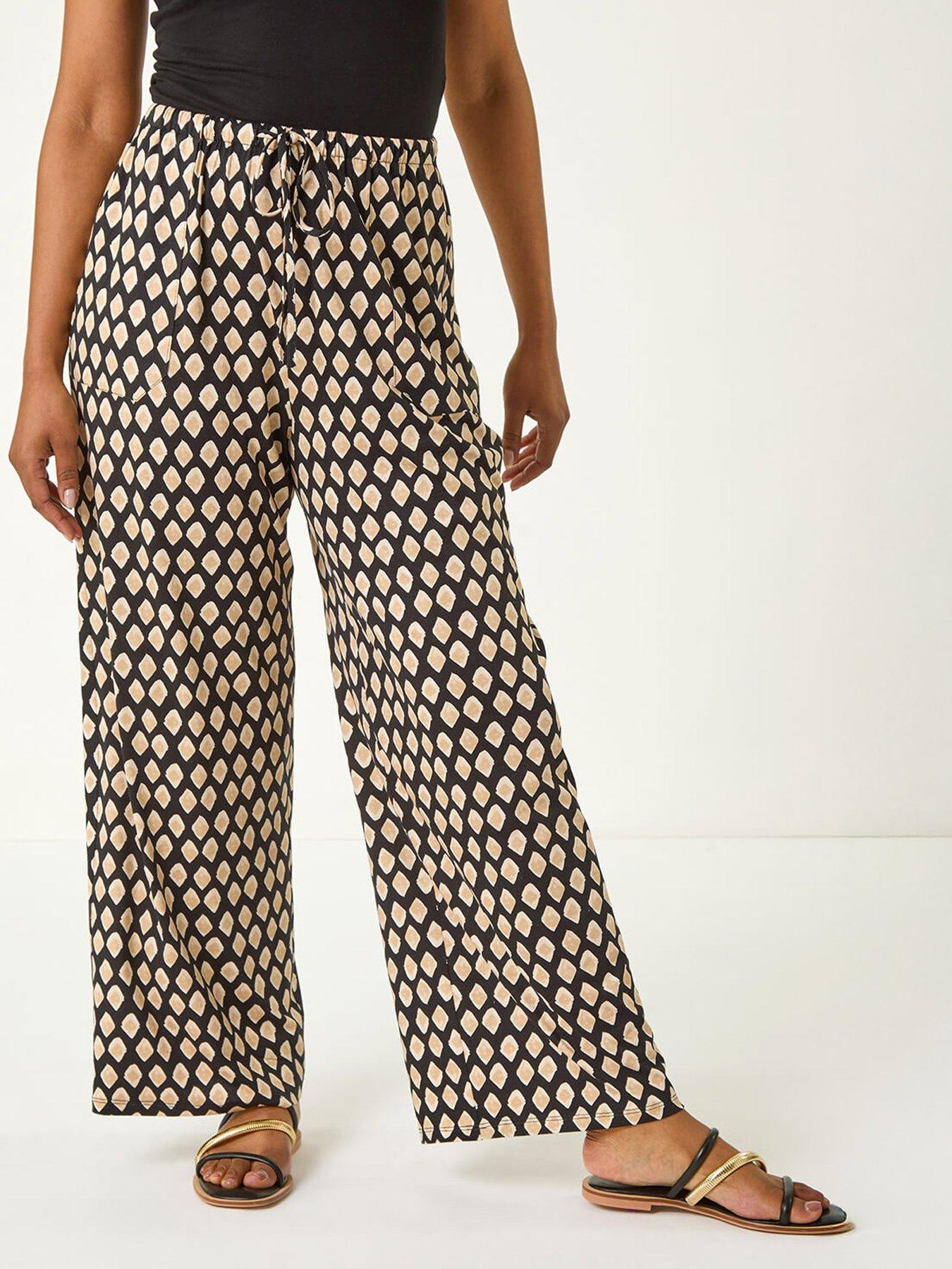 Roman Petite Geo Print Wide Leg Stretch Trouser  - Black