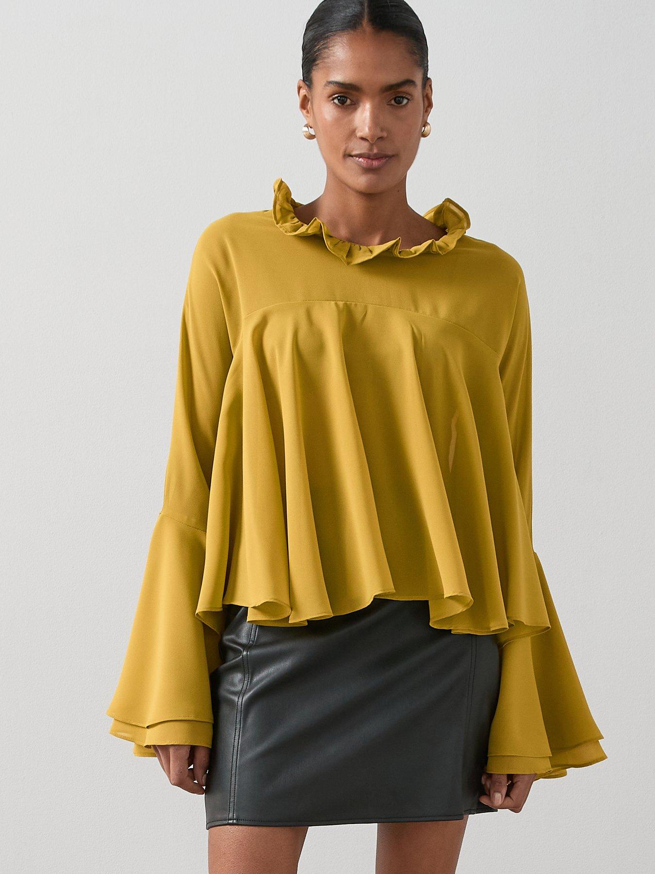 The Very Collection Flounced Frill Detail High Neck Blouse - Yellow