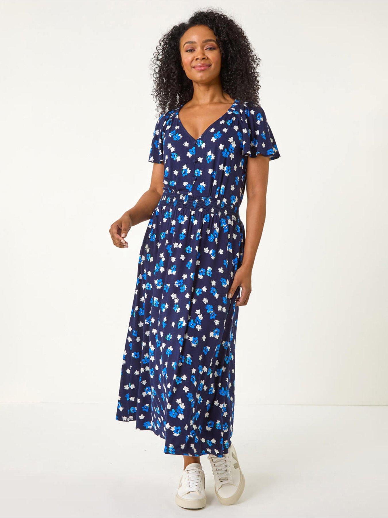undefined Petite Spot Shirred Waist Midi Dress