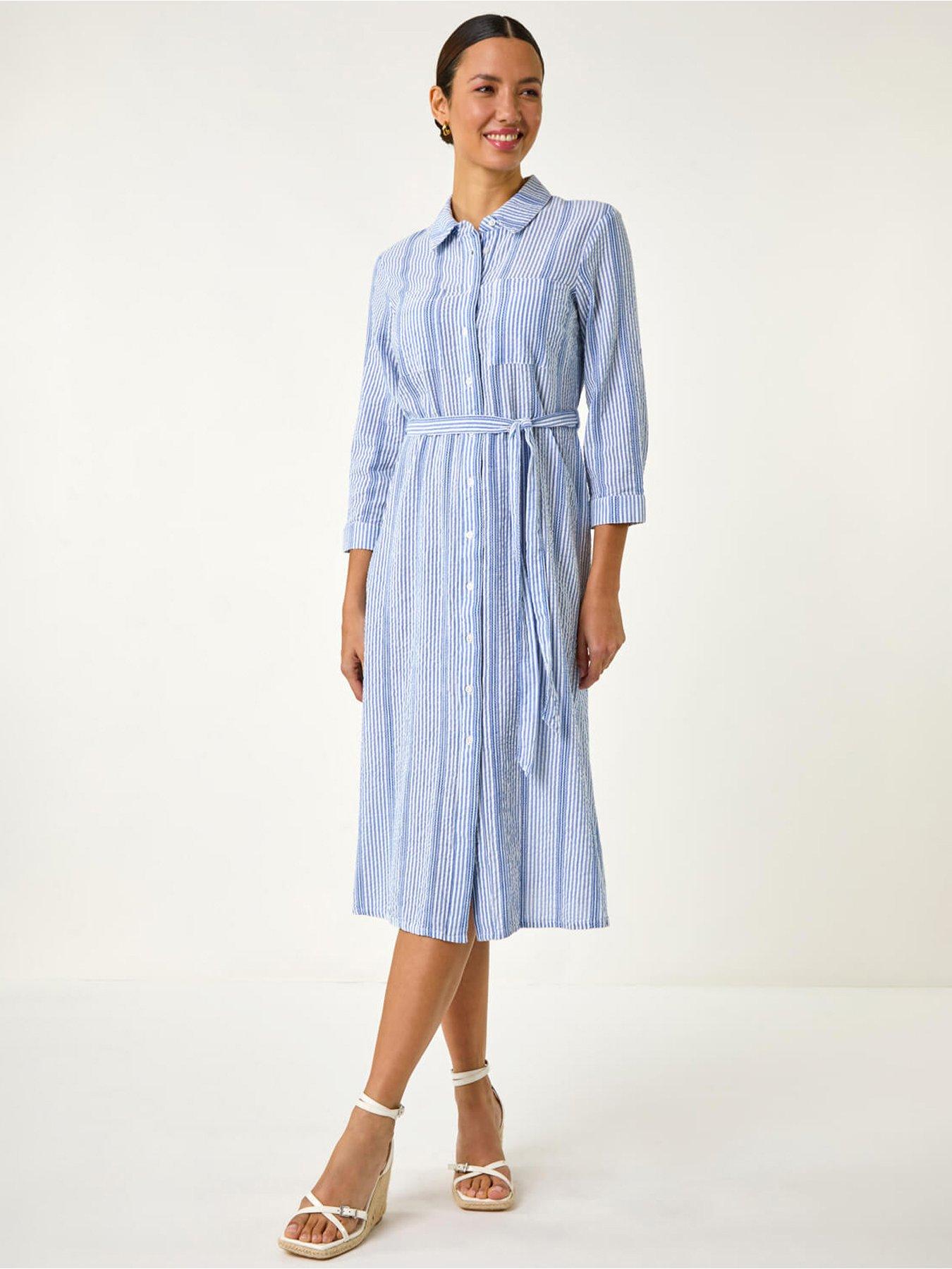 undefined Textured Stripe Belted Shirt Dress