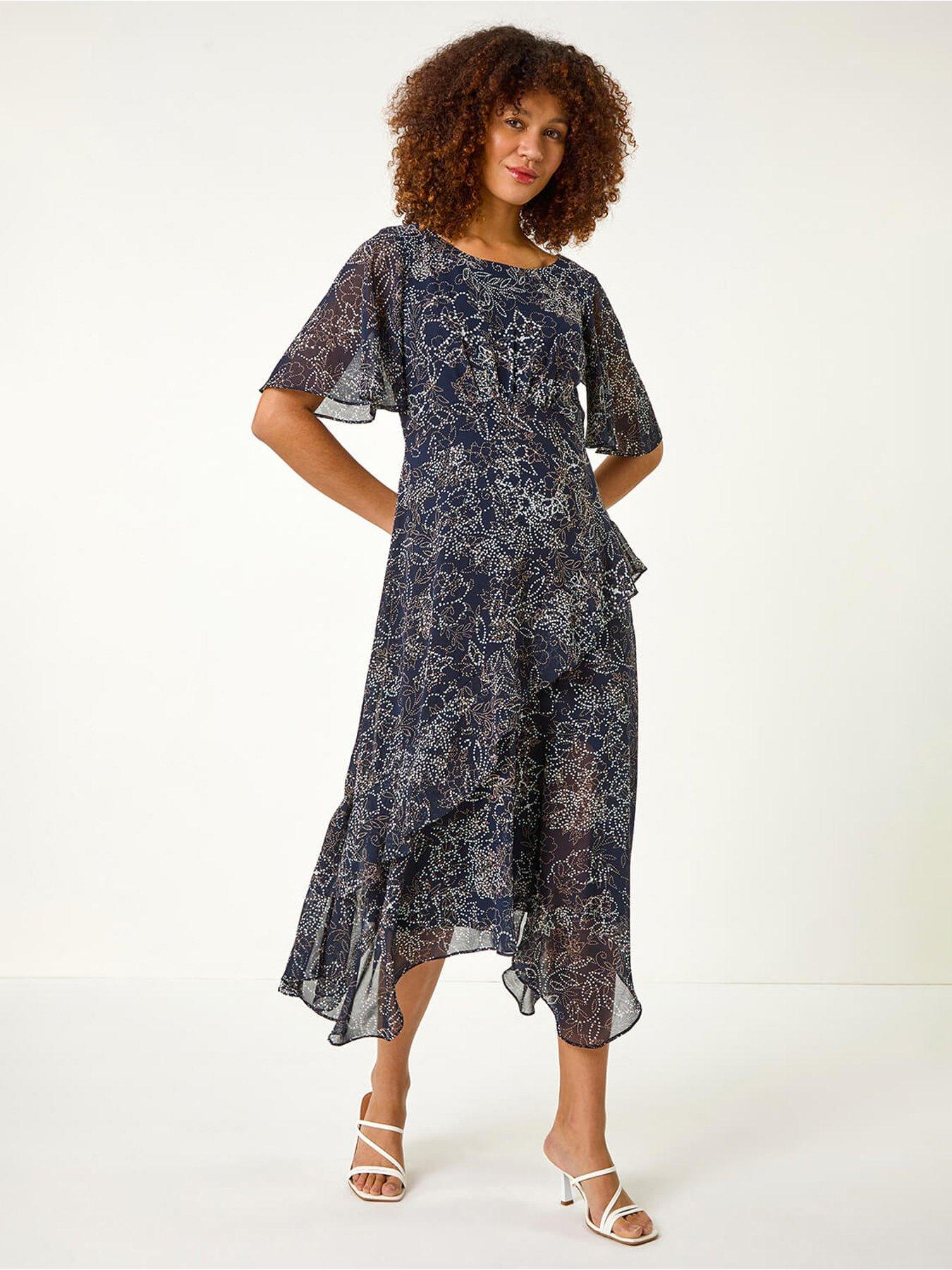 Image of Roman Floral Spot Print Frill Midi Dress