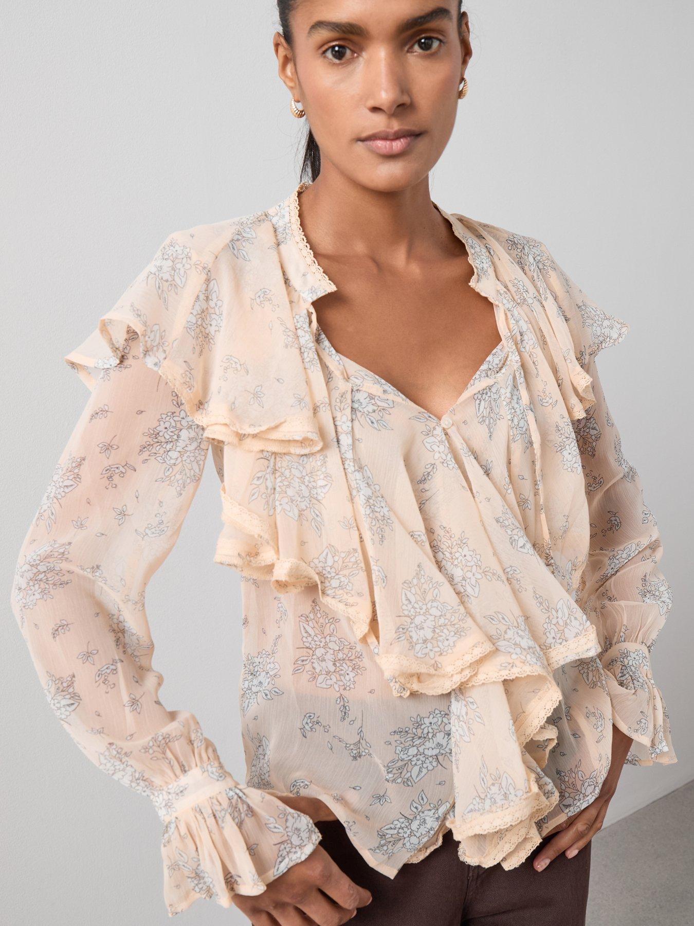 The Very Collection Ruffle Detail Chiffon Blouse - Cream | Very