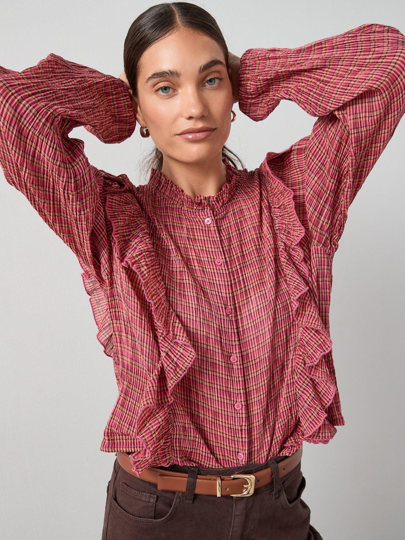 The Very Collection: Ruffle Detail Checked Shirt - Red