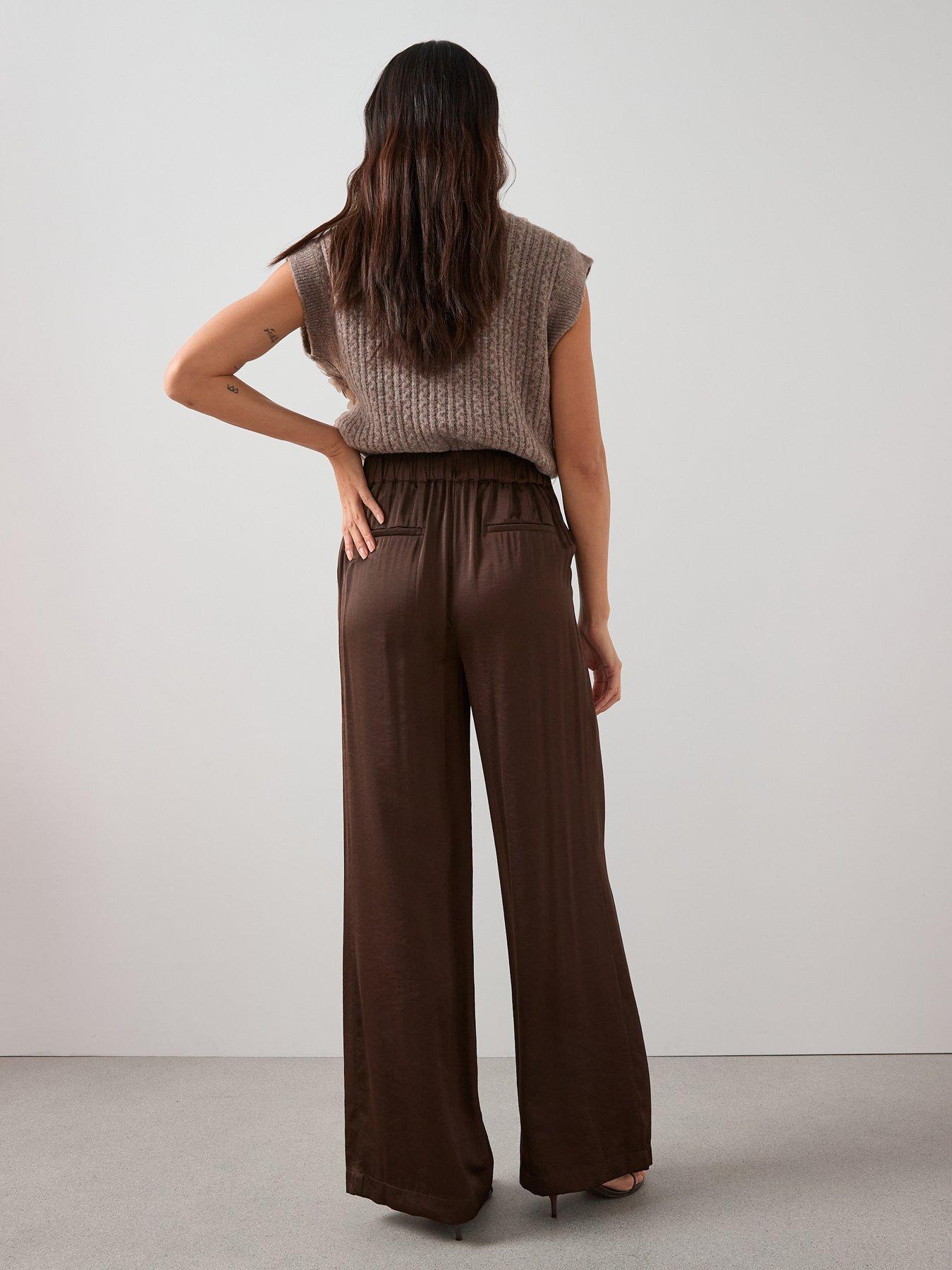 Image 5 of 7 of The Very Collection Satin Pleated Trousers - Brown
