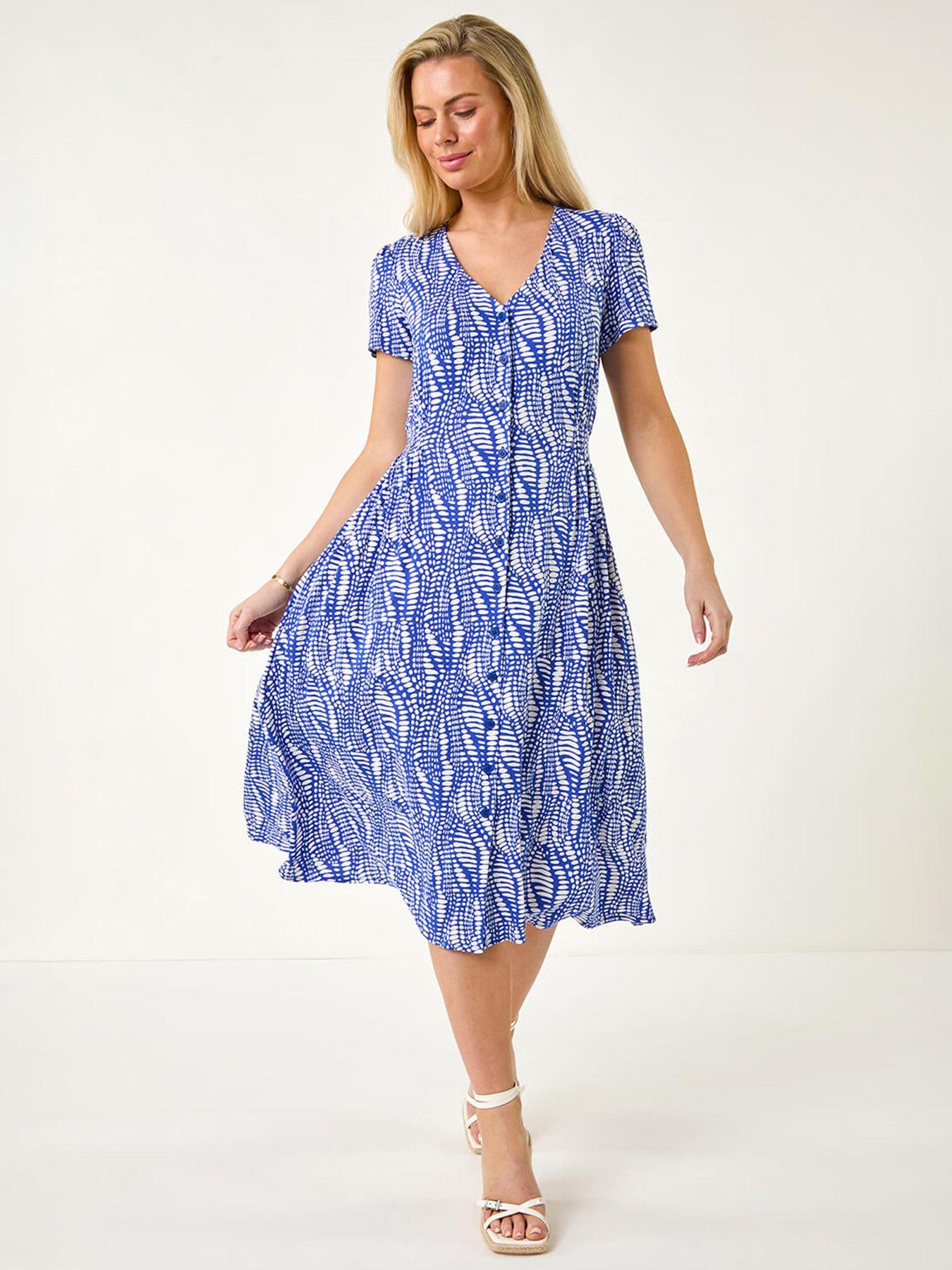 undefined Petite Shirred Waist Button Dress