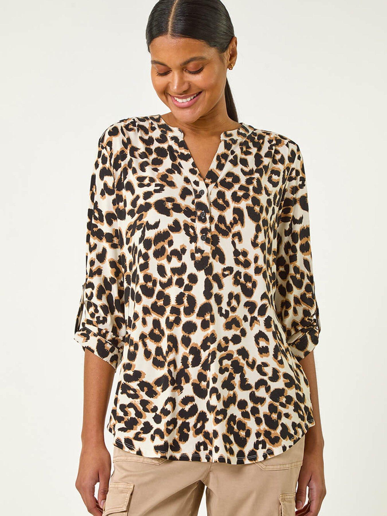 undefined Animal Print Shoulder Pleat Shirt
