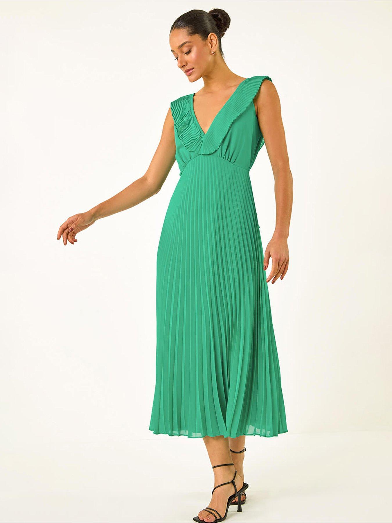 undefined Pleated Tie Back Fit & Flare Midi Dress - Teal