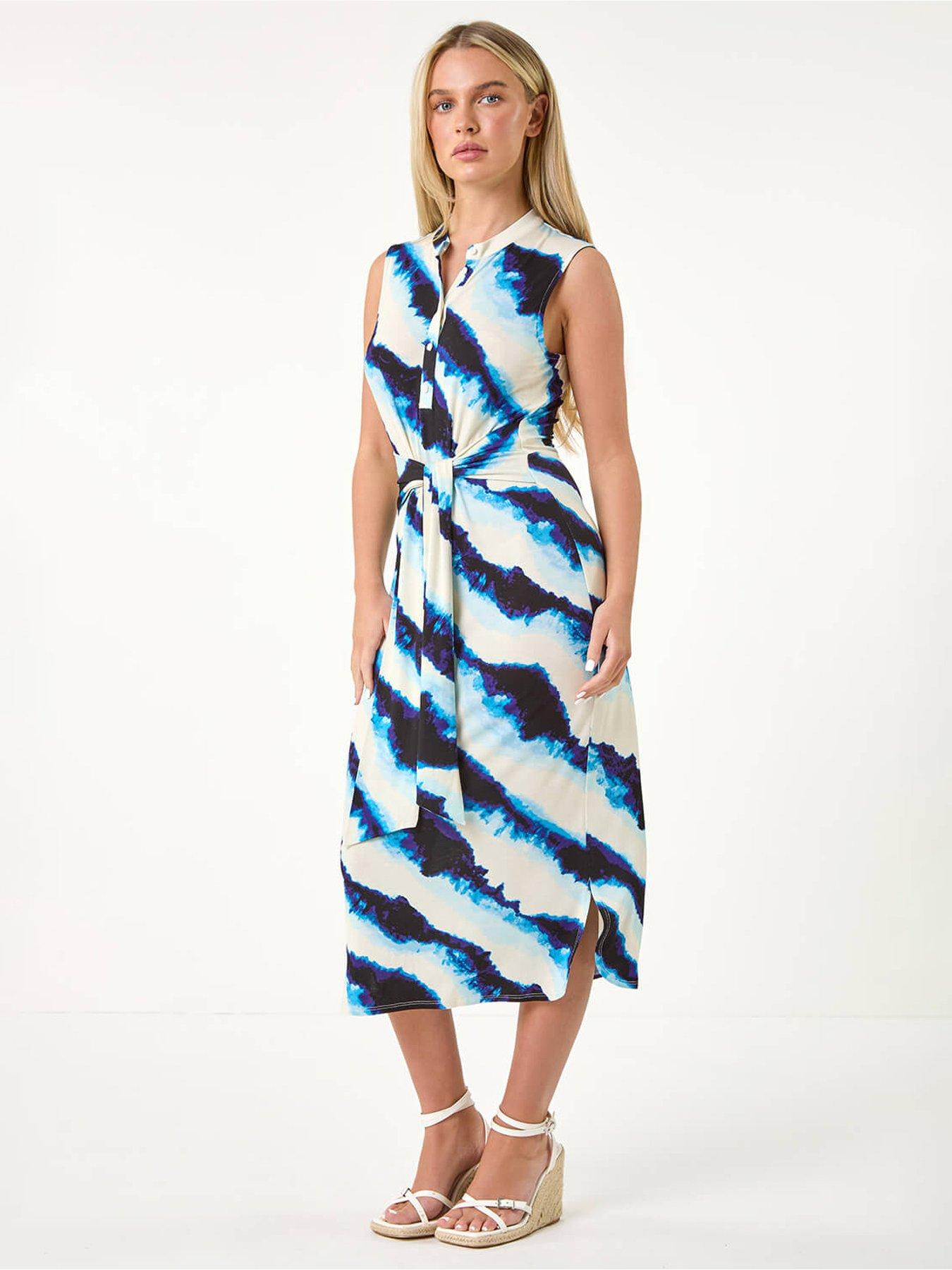 undefined Petite Tie Detail Printed Stretch Dress - Blue