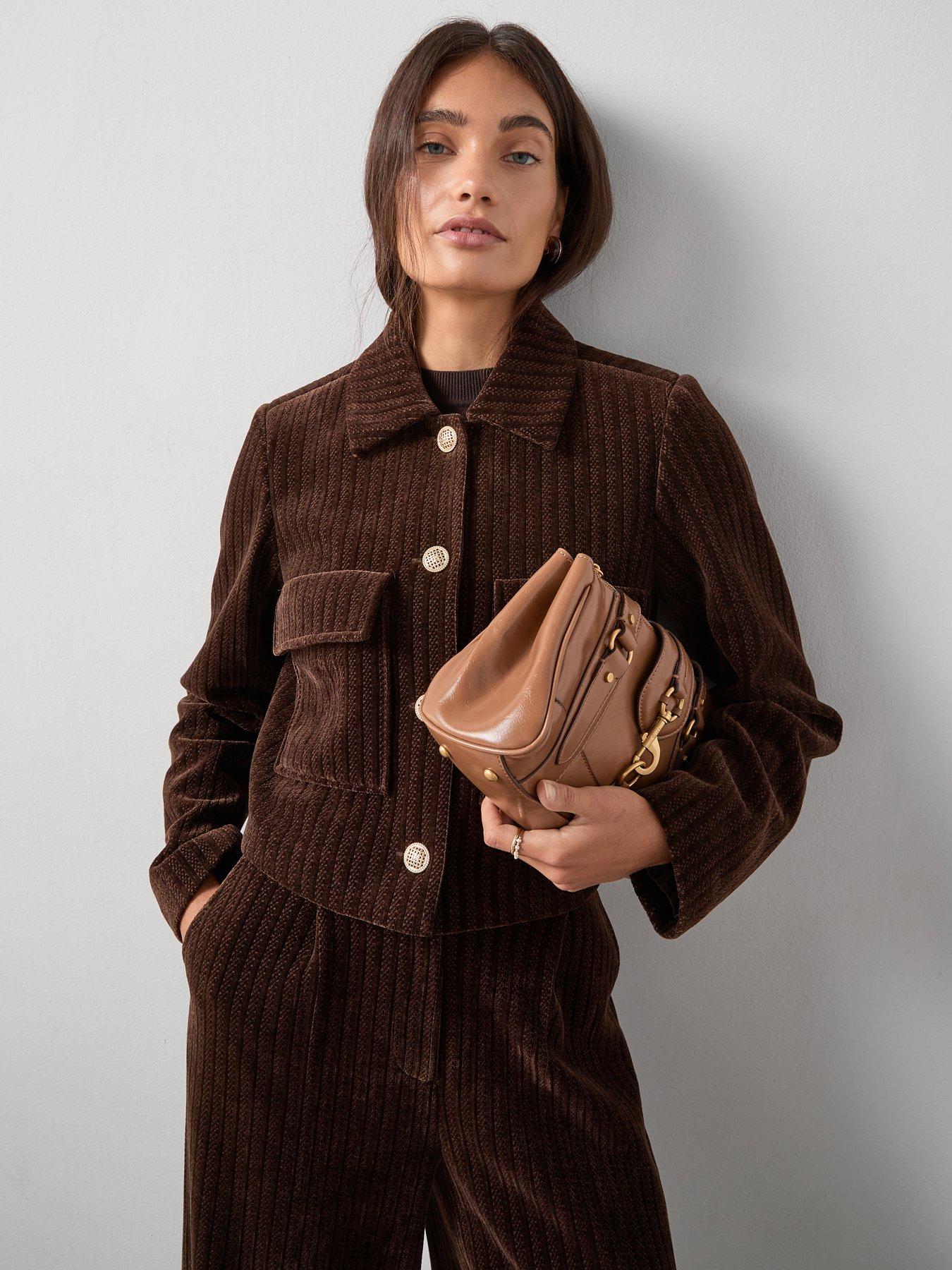 The Very Collection Cord Structured Cropped Blazer - Brown