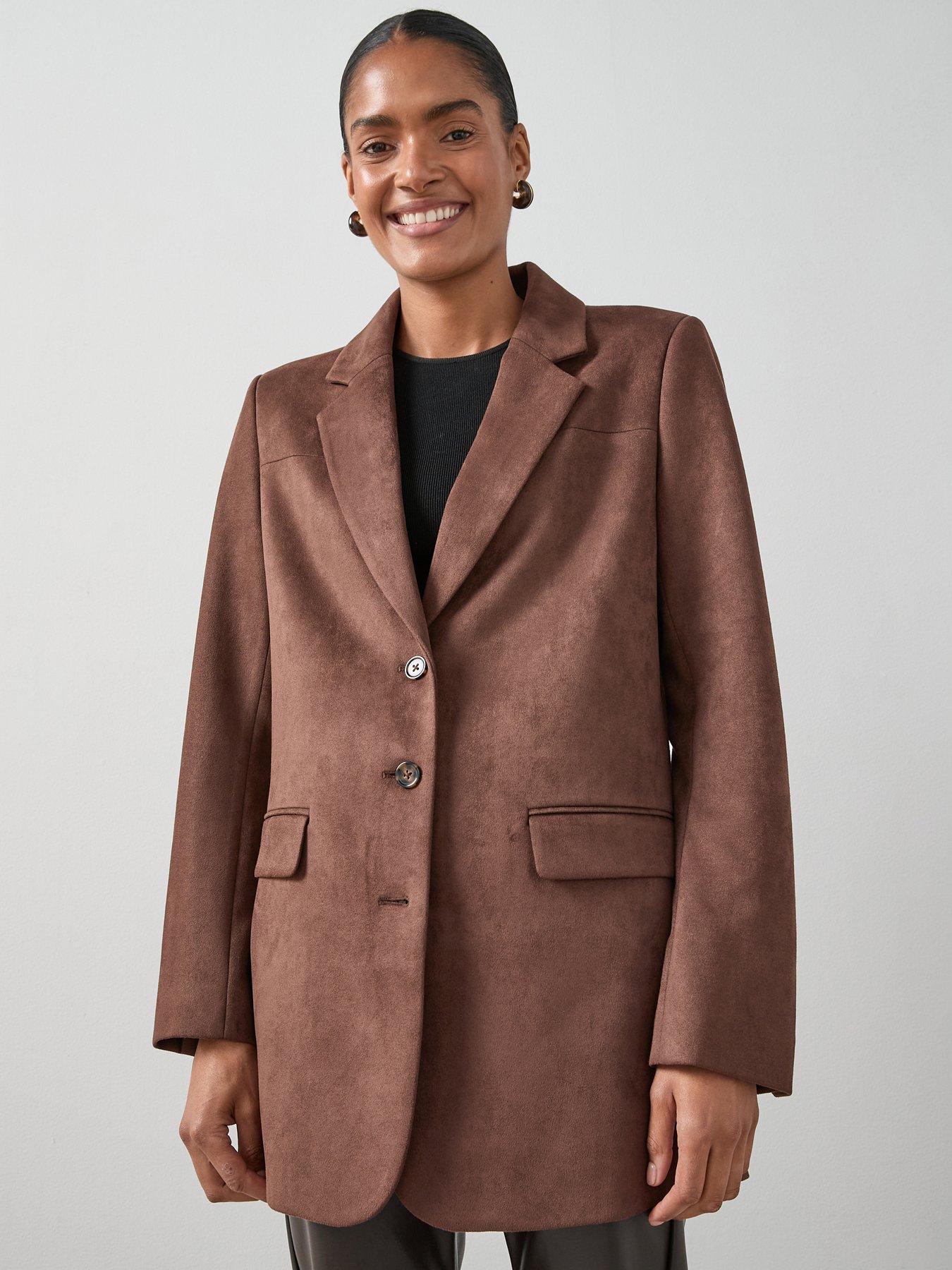 Image 3 of 7 of The Very Collection Relax Oversized Faux Suede Blazer - Brown