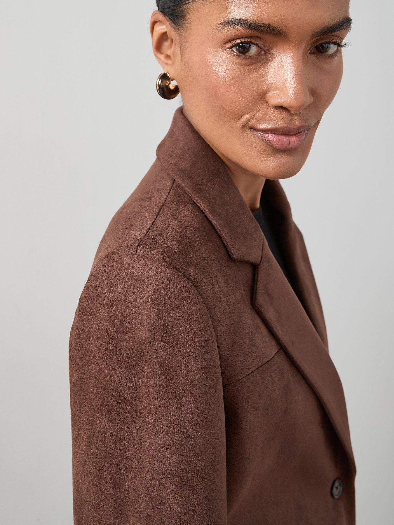 Image 4 of 7 of The Very Collection Relax Oversized Faux Suede Blazer - Brown