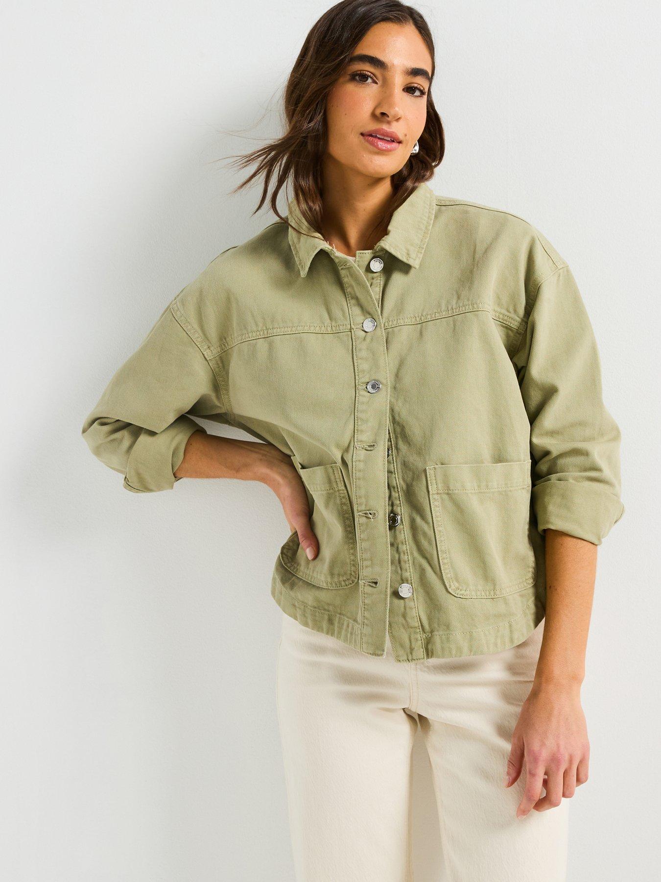 undefined Jamie Long Sleeve Denim Shacket - Green