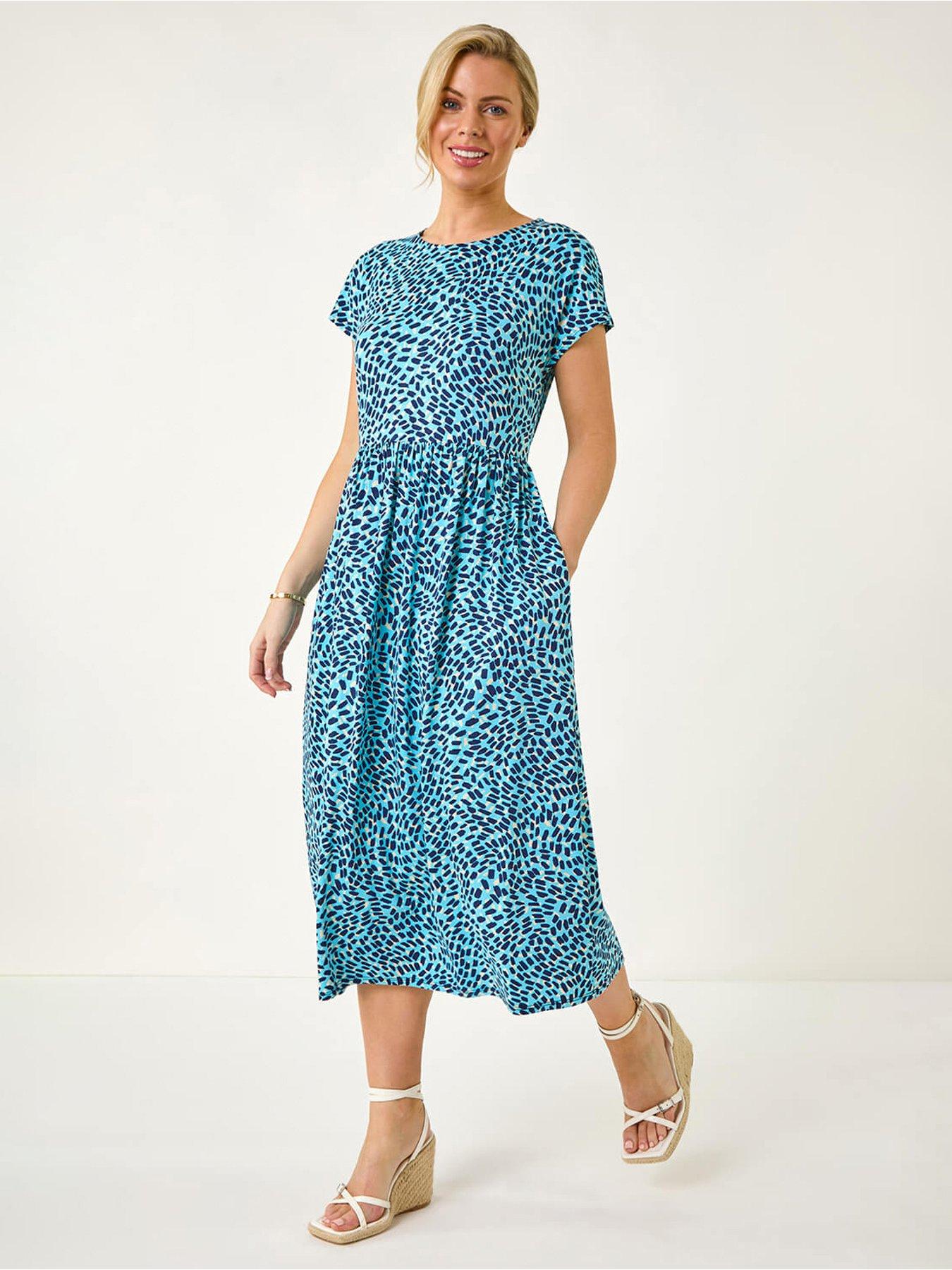 undefined Petite Abstract Print Stretch Midi Dress - Blue
