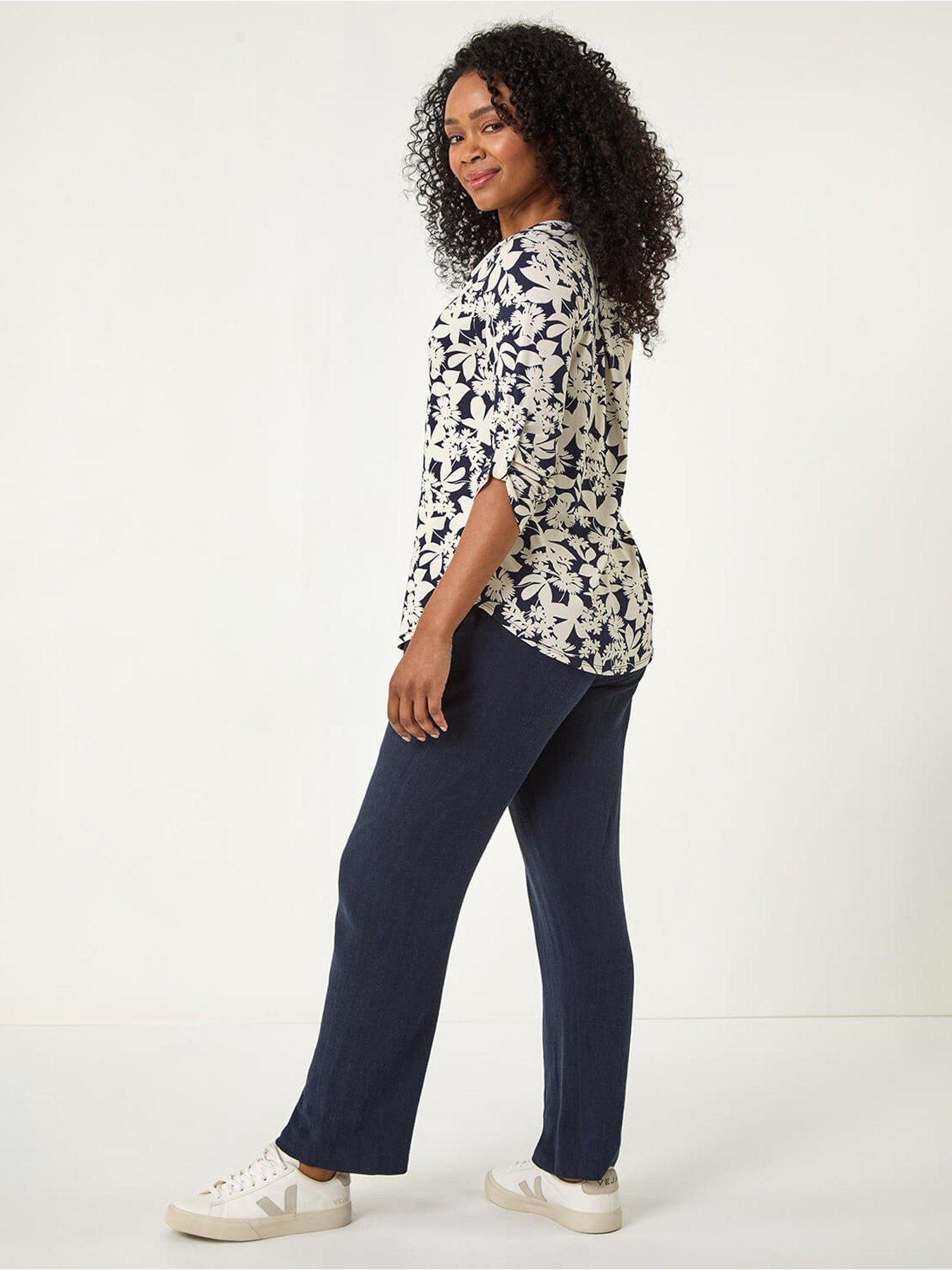 Image 2 of 5 of Roman Petite Floral Print Button Through Shirt  - Navy
