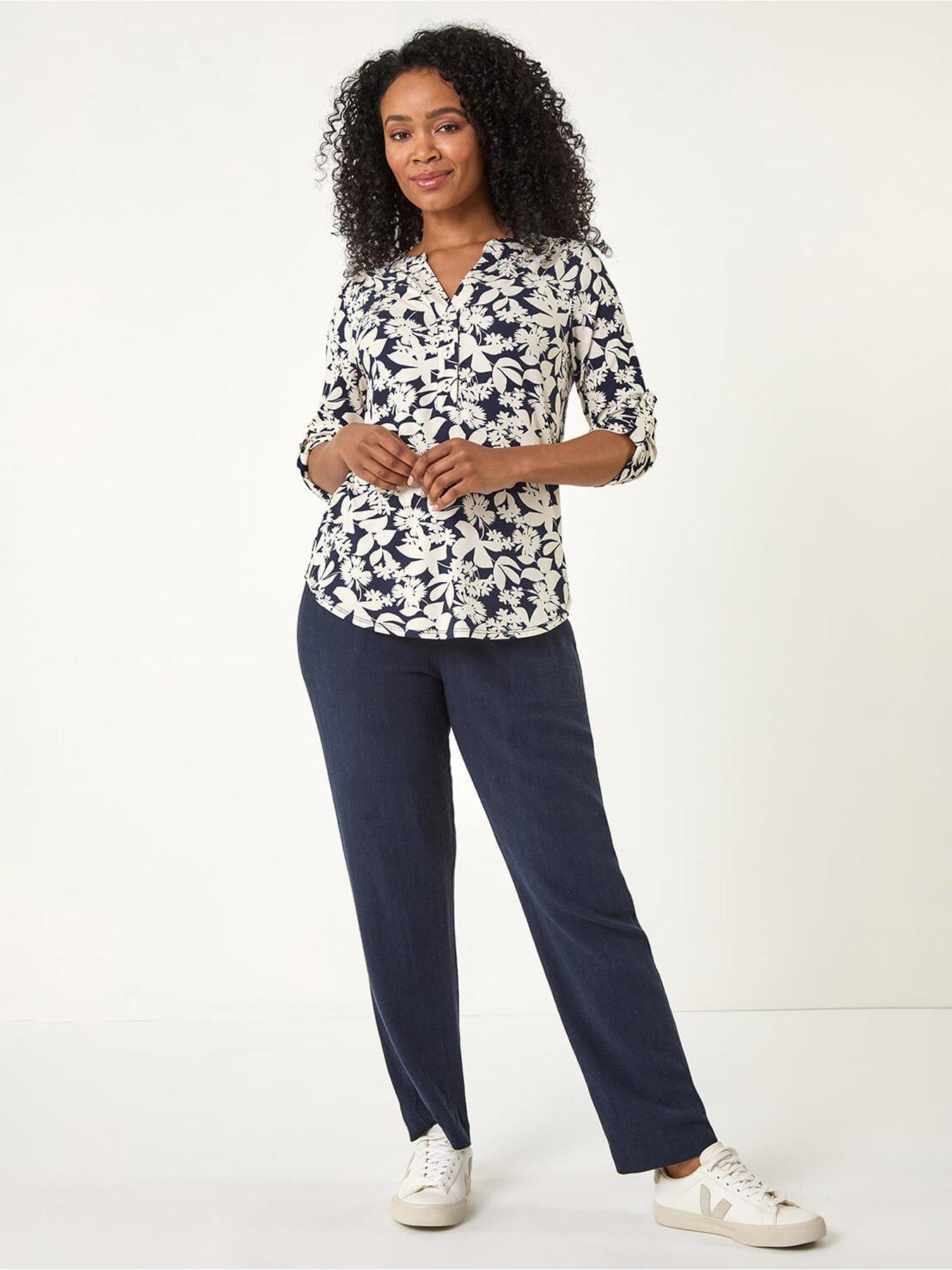 Image 3 of 5 of Roman Petite Floral Print Button Through Shirt  - Navy