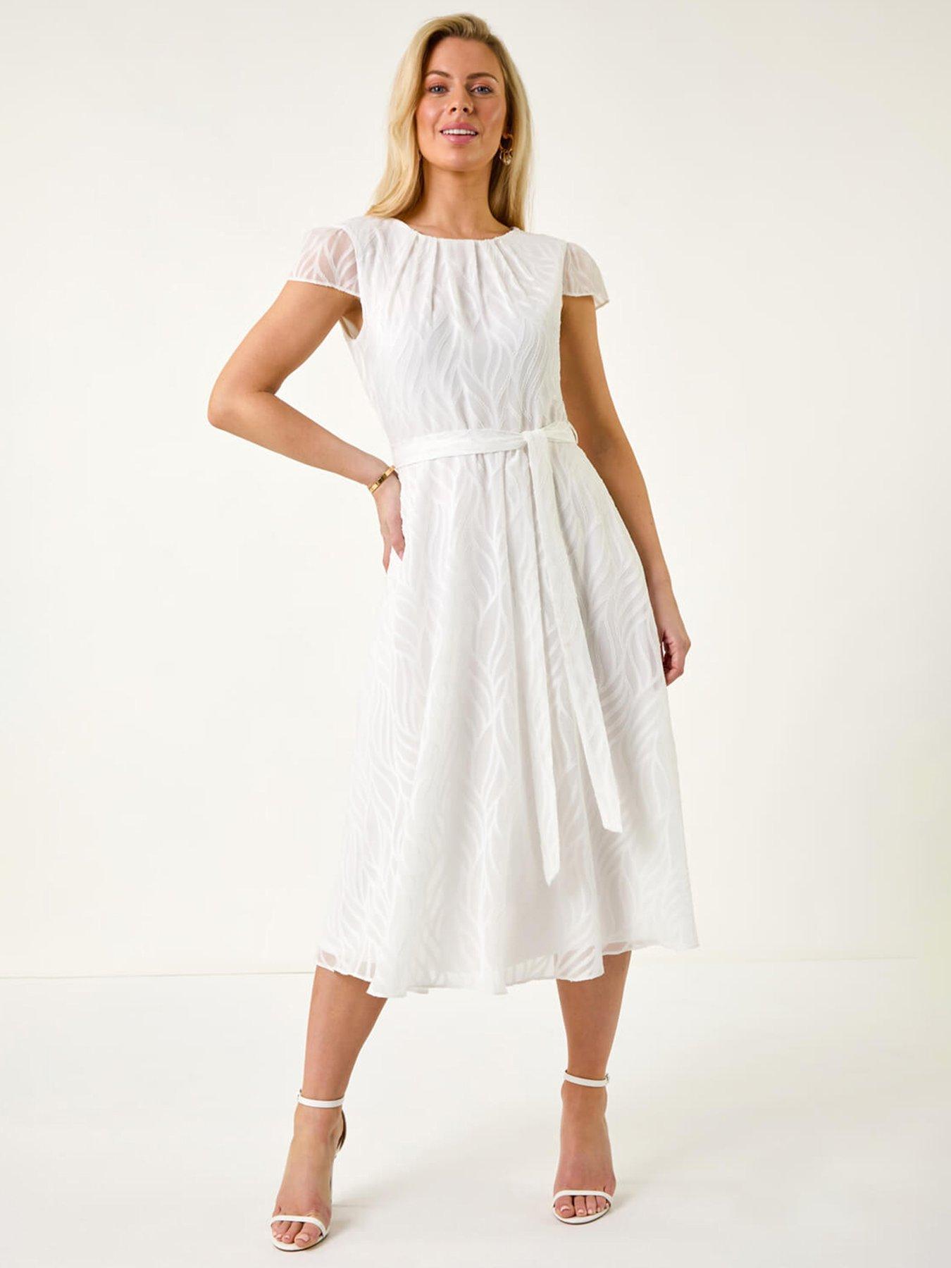 undefined Petite Gathered Neck Jacquard Dress