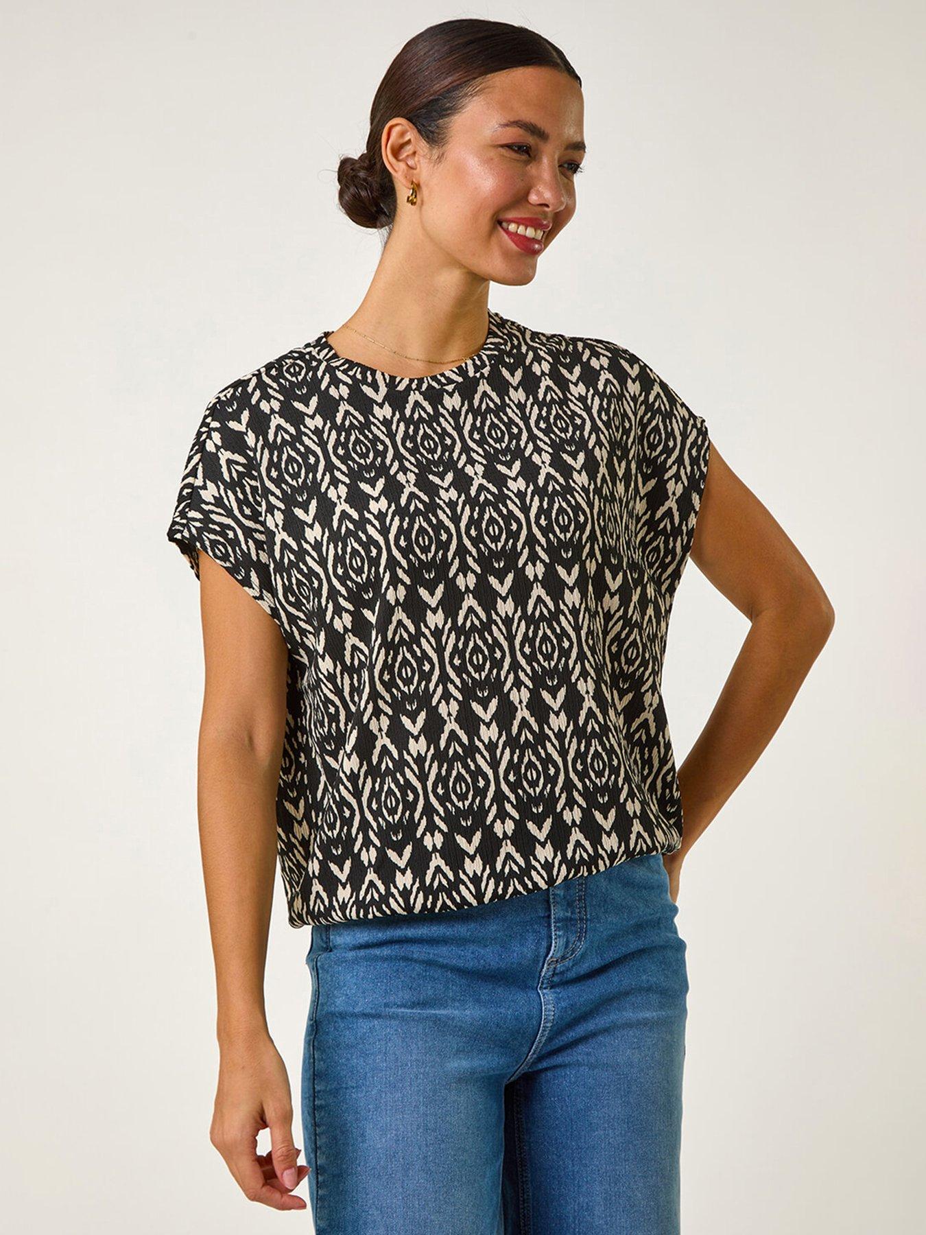 undefined Geometric Ikat Print Bubble Hem Top
