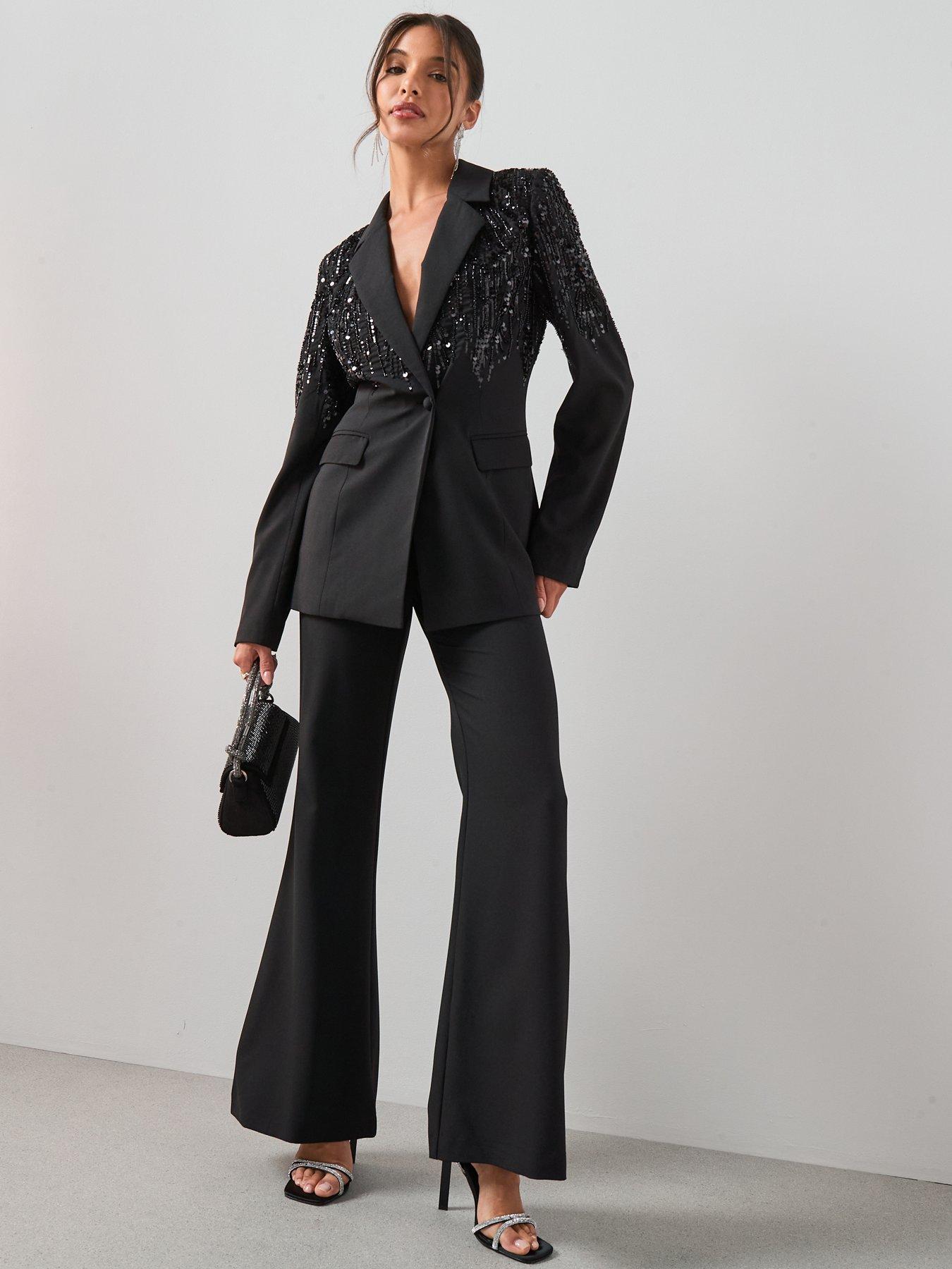 Image 2 of 7 of The Very Collection X Carol Byrne Sequin Structured Blazer - Black